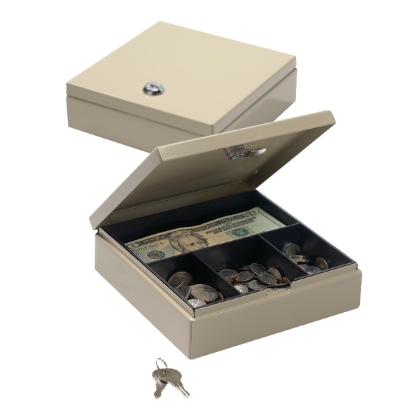 Small Locking Cash Box, 2 1/8"H x 6 7/8"W x 7 11/16"D, Sand