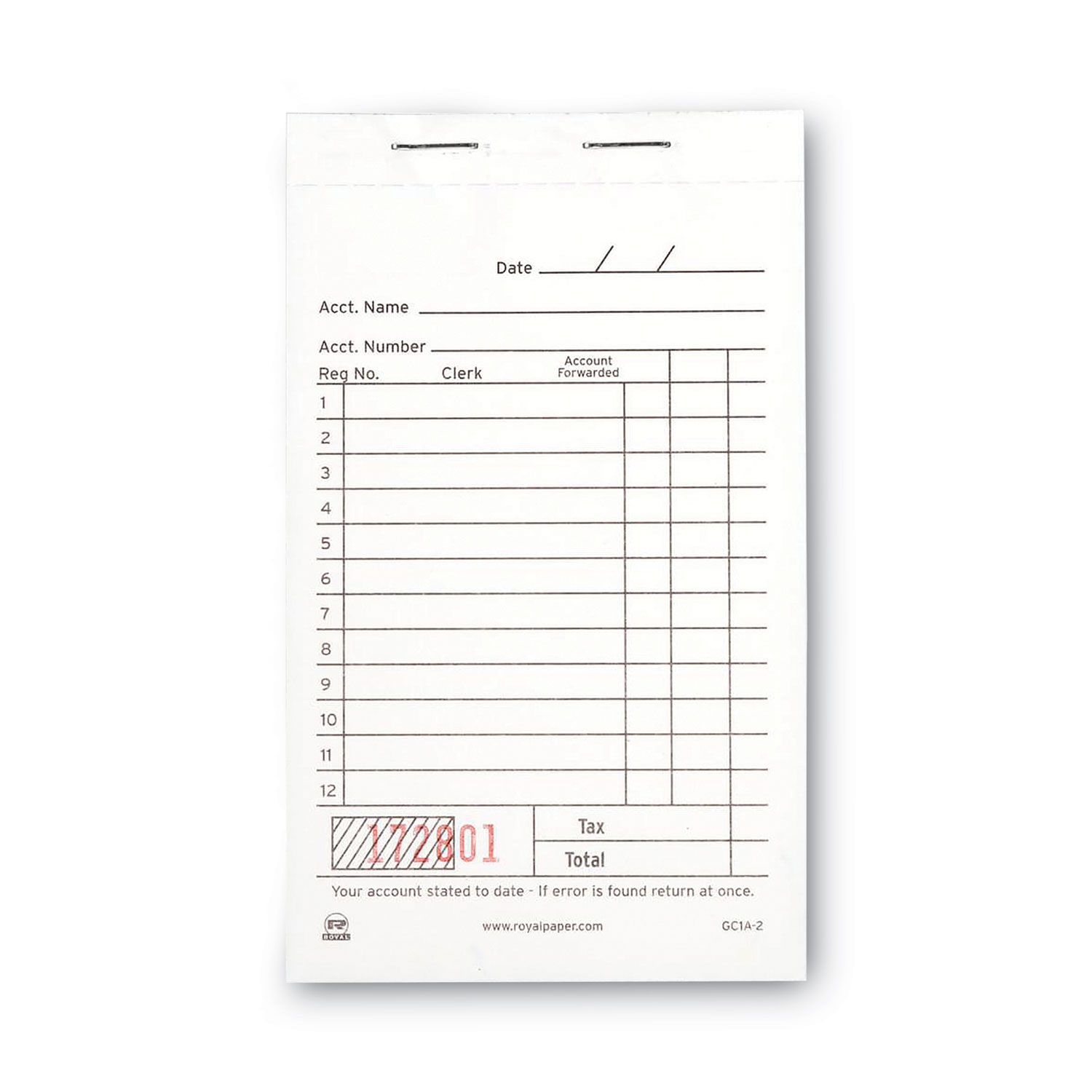 AmerCareRoyal Sales Receipt Book, TwoPart Carbonless, 3.5 x 5.63, 50