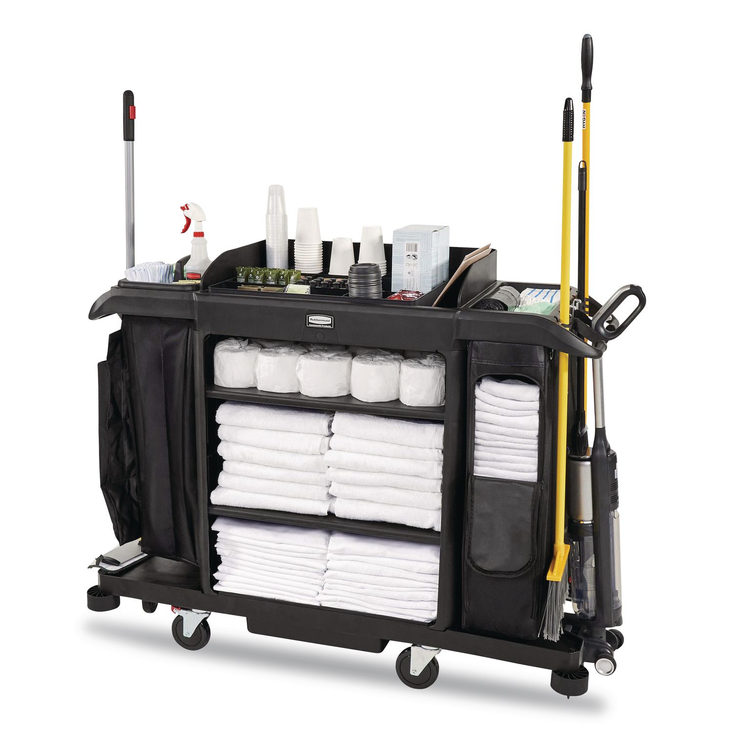 Bundle Rack Housekeeping Rubbermaid Commercial Full Size Housekeeping Cart with Accessory Bundle ...