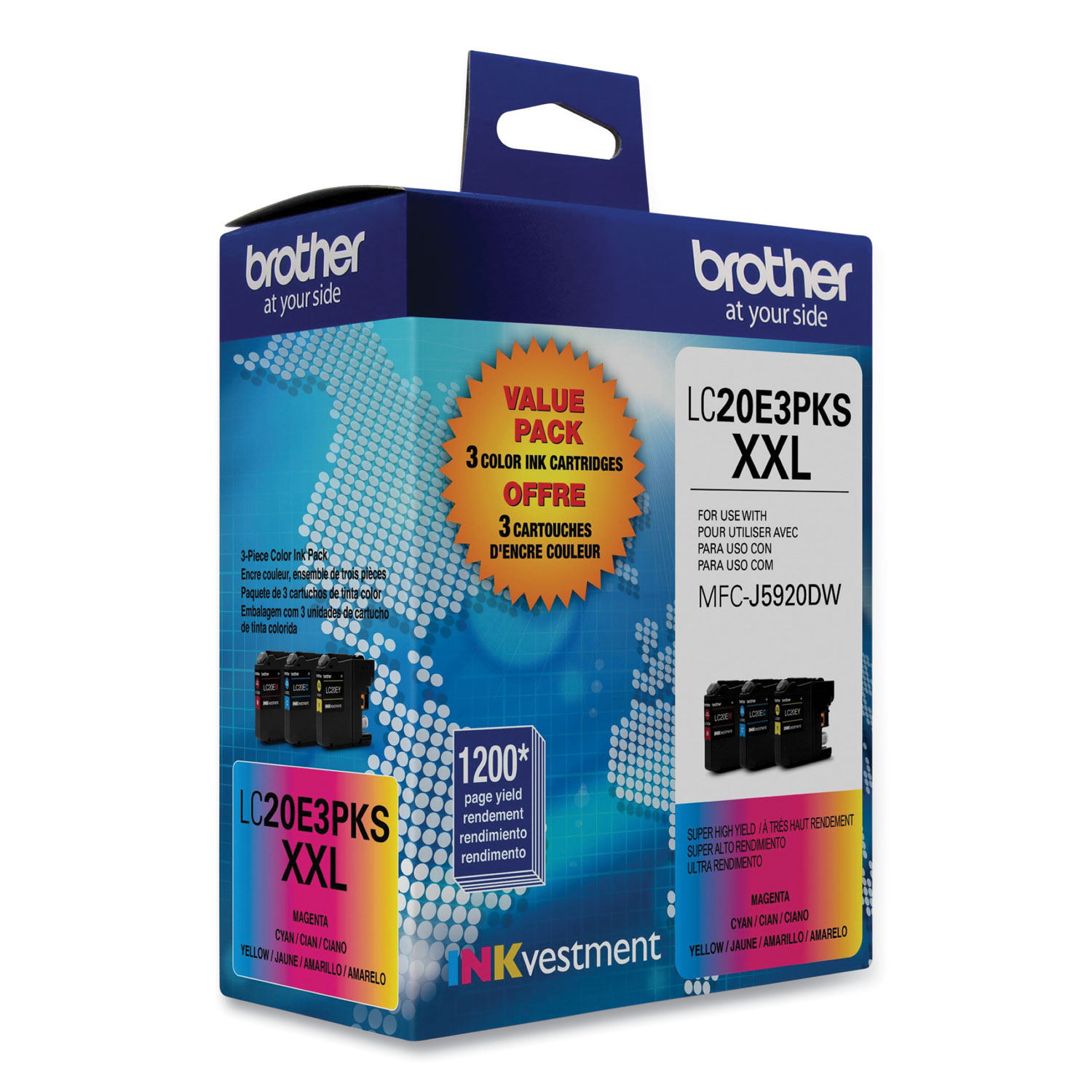 Brother LC20E3PKS Super High-Yield Ink, 1,200 Page-Yield, Cyan/Magenta ...