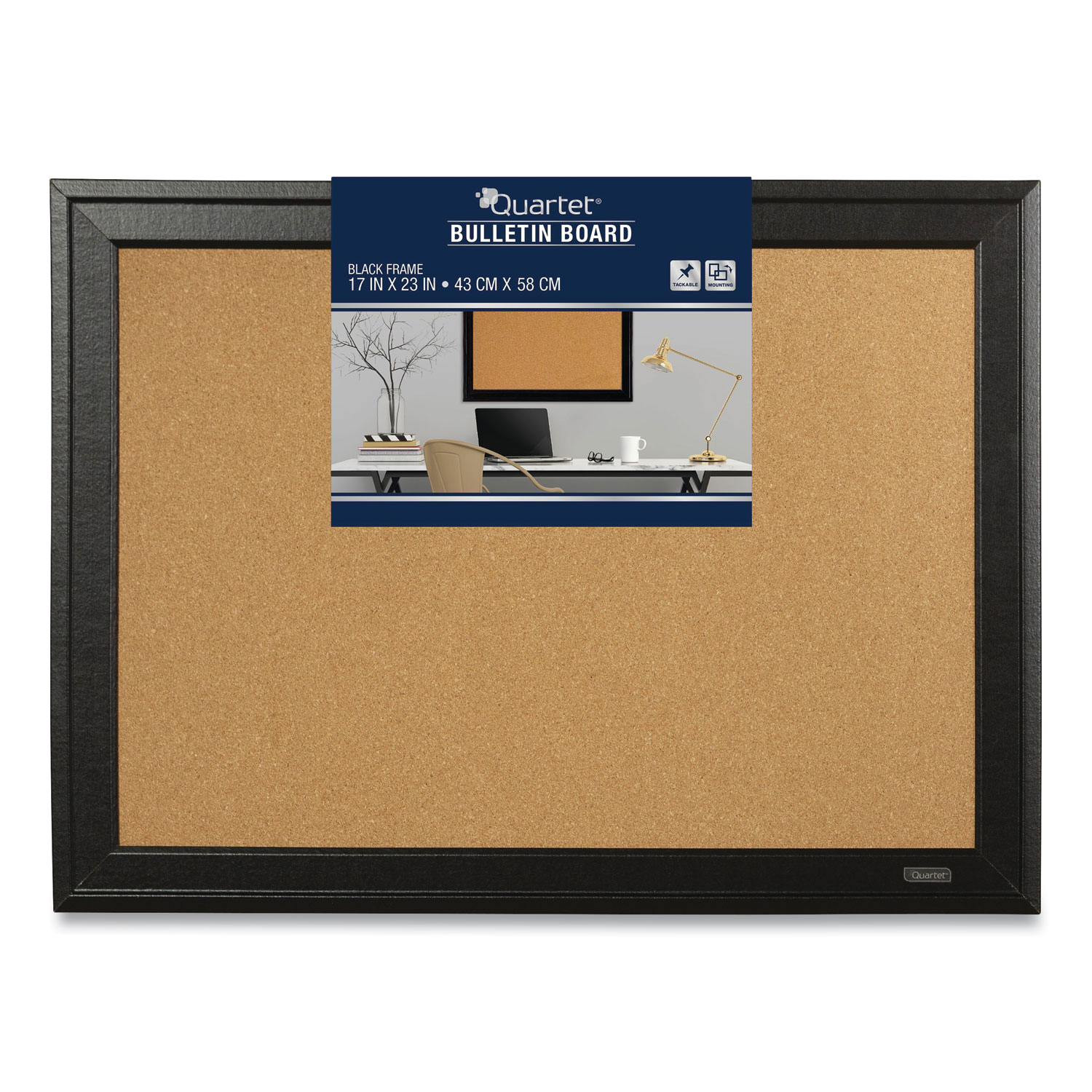 Quartet Cork Bulletin Board with Black Frame, 23 x 17