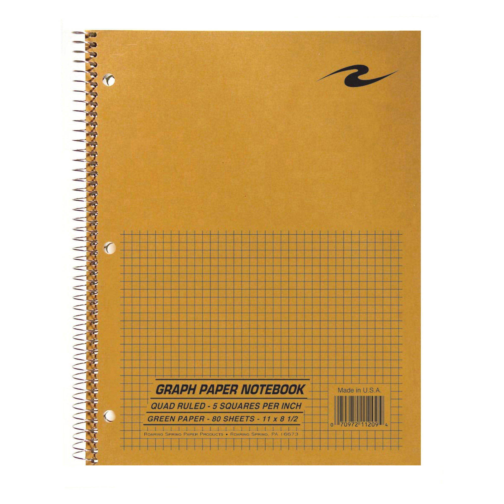 Roaring Spring 5x5 Graph Ruled Spiral Lab Notebook, Brown Kraft Cover