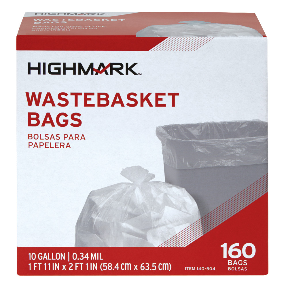 Highmark Wastebasket Trash Bags, 10 Gallon, Clear, Box Of 160 Bags