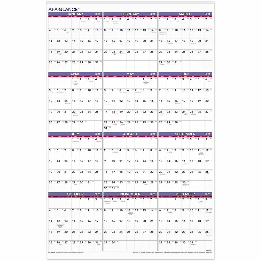 At-A-Glance Recycled Yearly Wall Calendar 24
