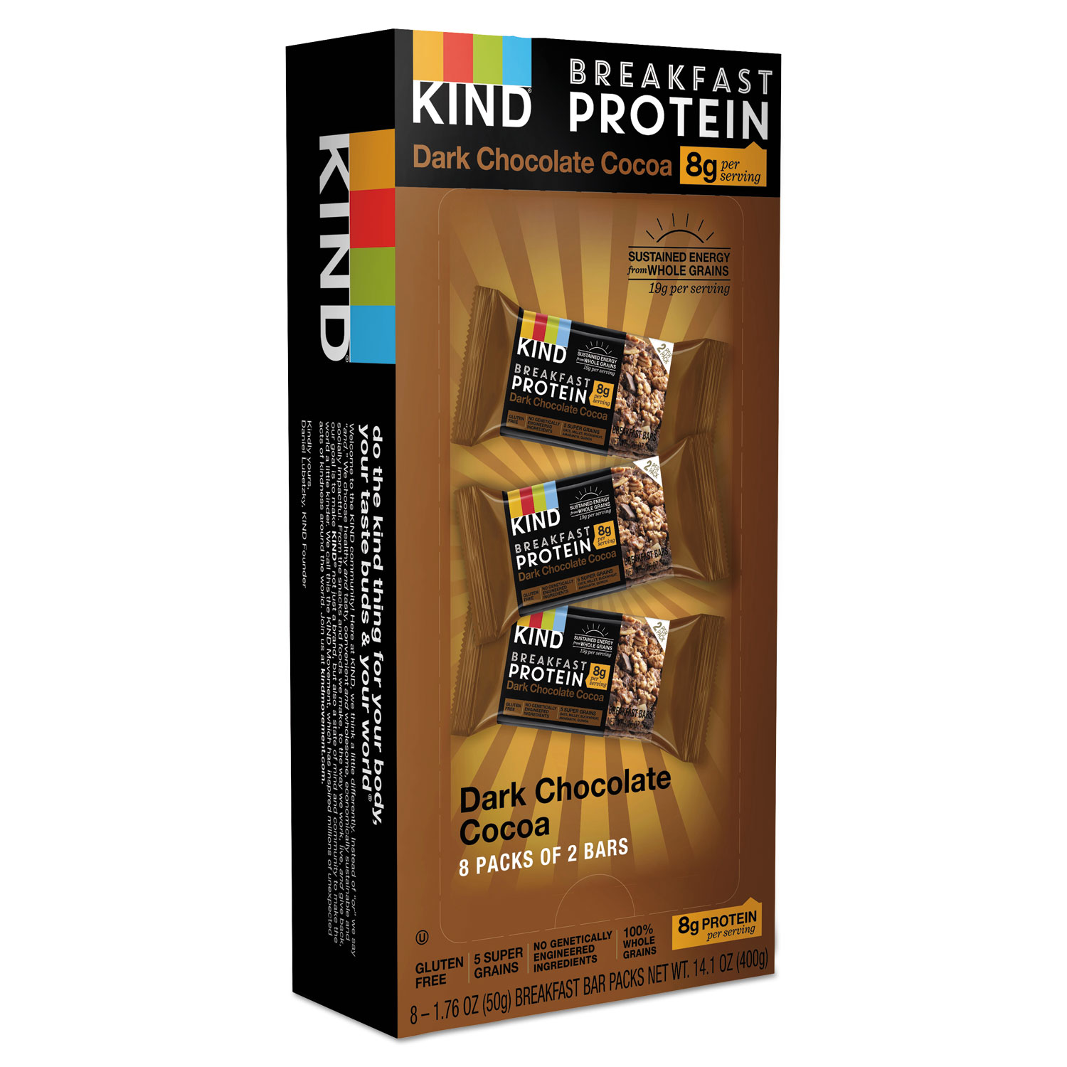 KIND Breakfast Protein Bars, Dark Chocolate Cocoa, 50 g Box, 8/Pack
