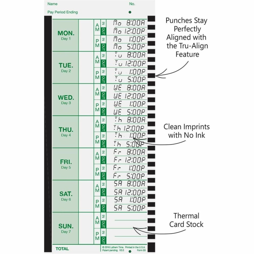 Lathem Time Cards, E8-100, Weekly, 1-Sided, 8 1/2