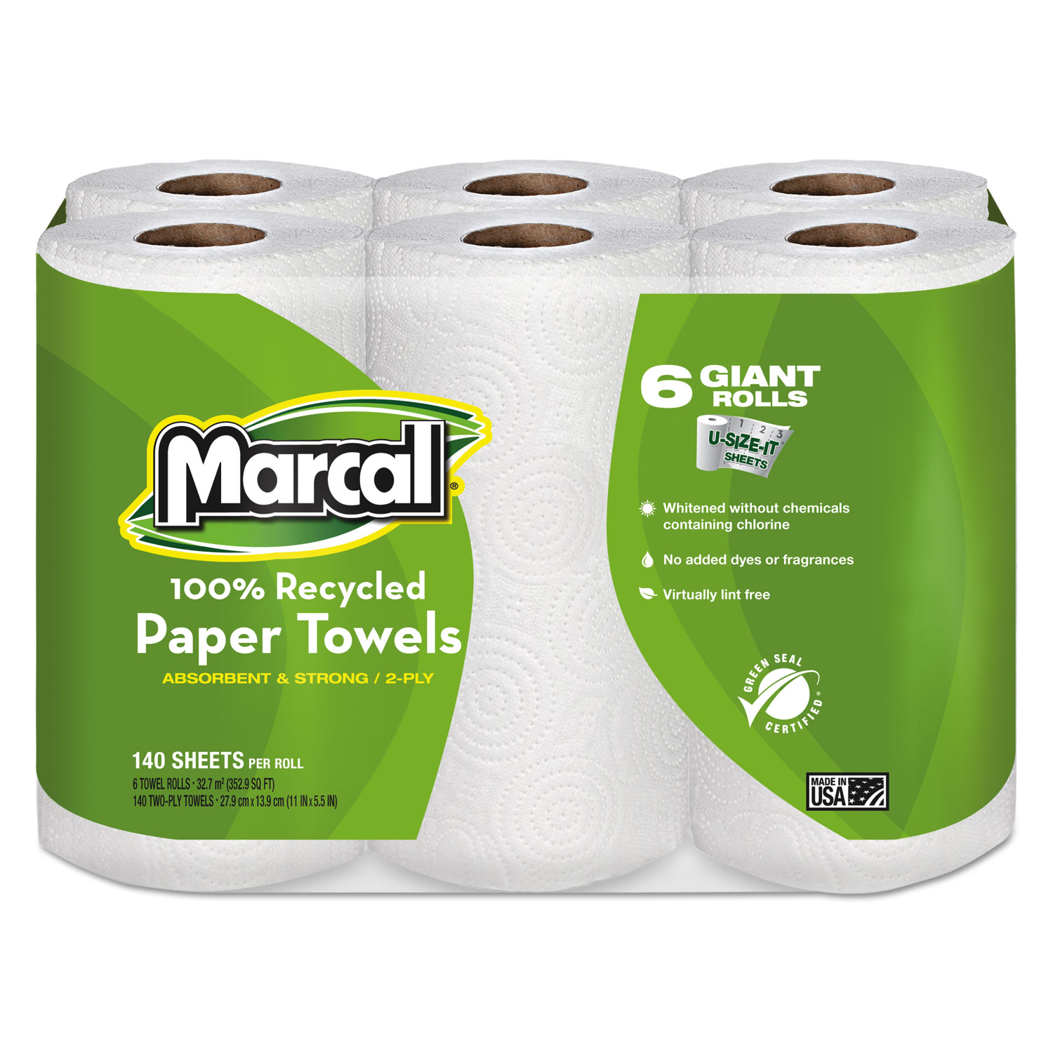 Marcal 100 Recycled Roll Paper Towels, 5 1/2 x 11, 2Ply, White, 140