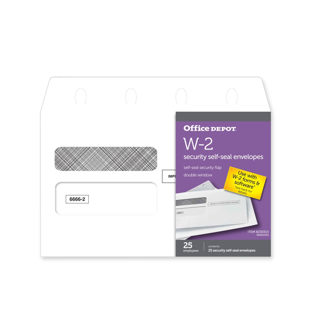 DoubleWindow SelfSeal Envelopes For W2 Tax Forms, 91/4"W x 55/8"H