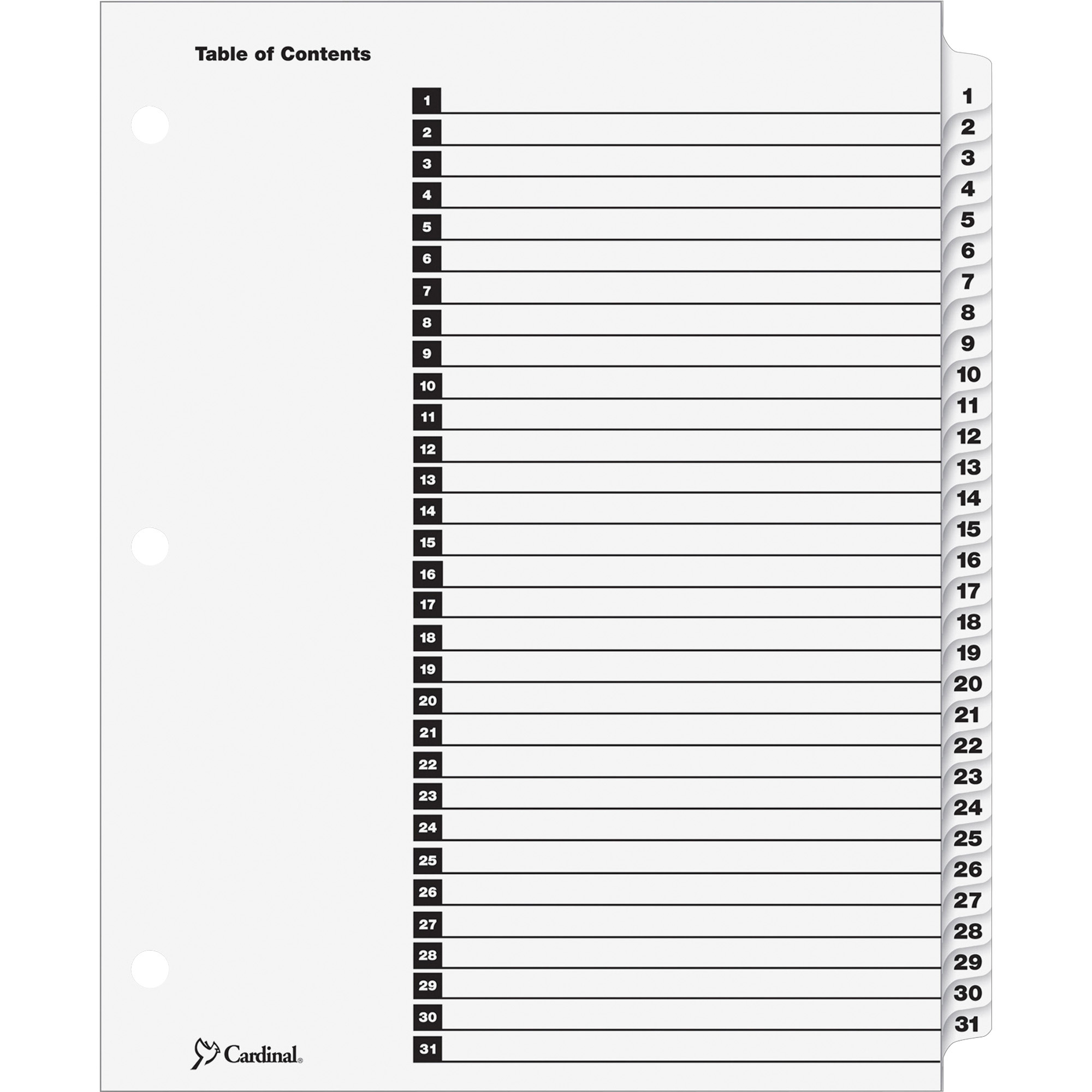 Cardinal OneStep Printable 31-Tab Numbered Dividers With Table Of ...