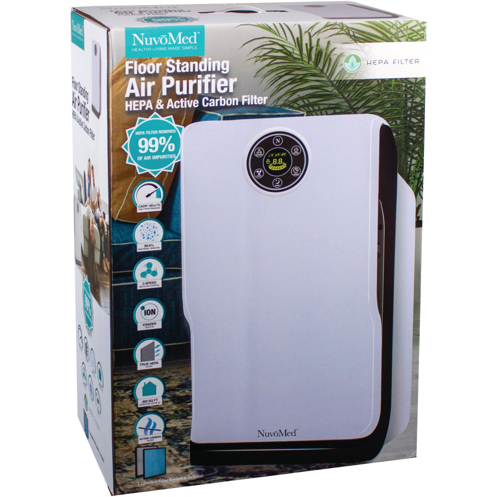NuvoMed Floor Standing HEPA Air Purifier, 100 Sq. Ft. Coverage, 20" x