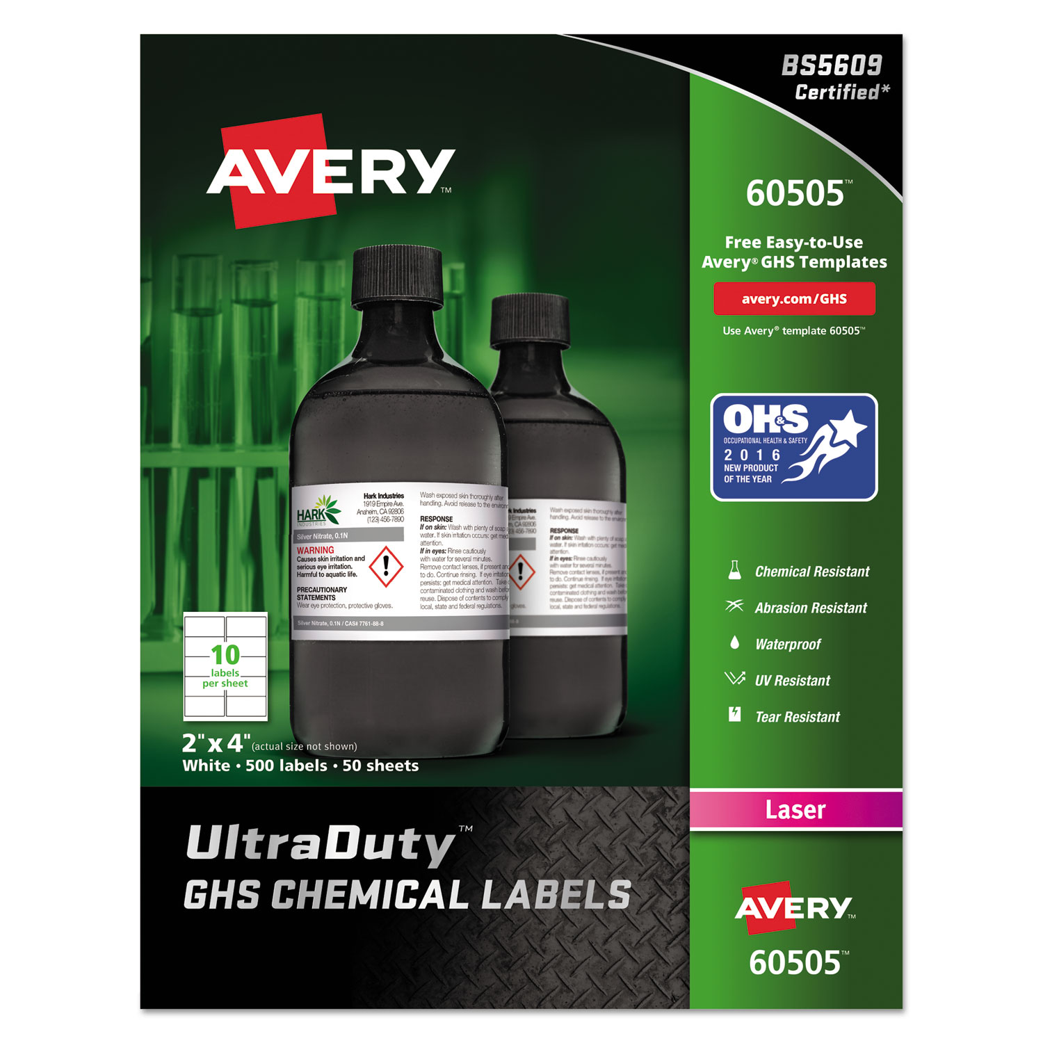 Avery UltraDuty GHS Chemical Waterproof and UV Resistant Labels, 2 x 4