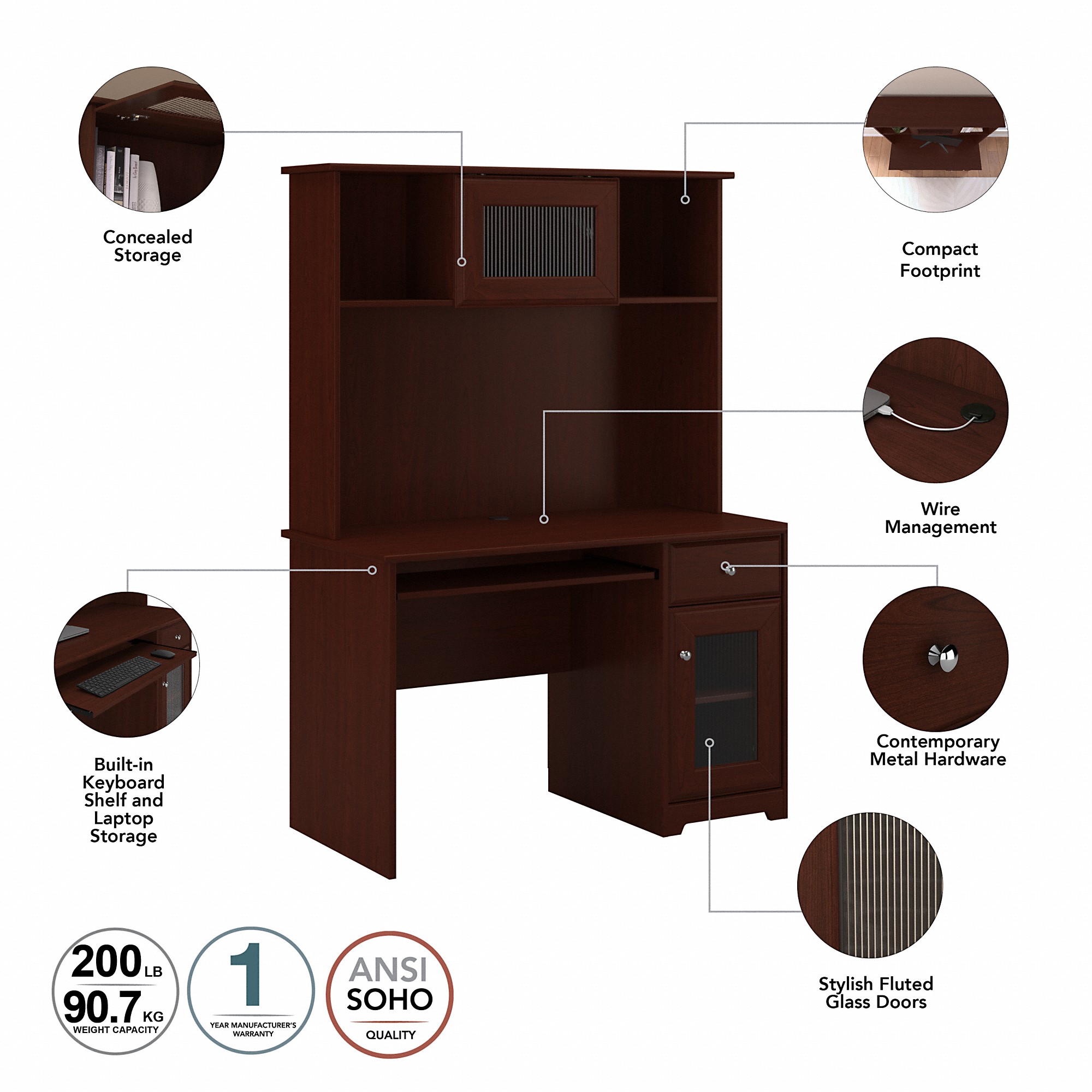 Bush Furniture Cabot 48W Small Computer Desk with Hutch and Keyboard ...