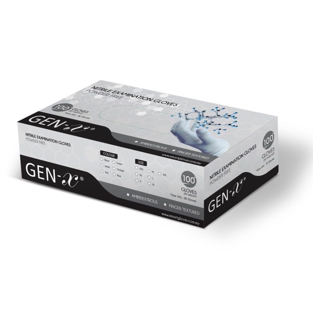 GenX Nitrile Examination Gloves, Powder Free, Extra Large,100 Gloves Per Box