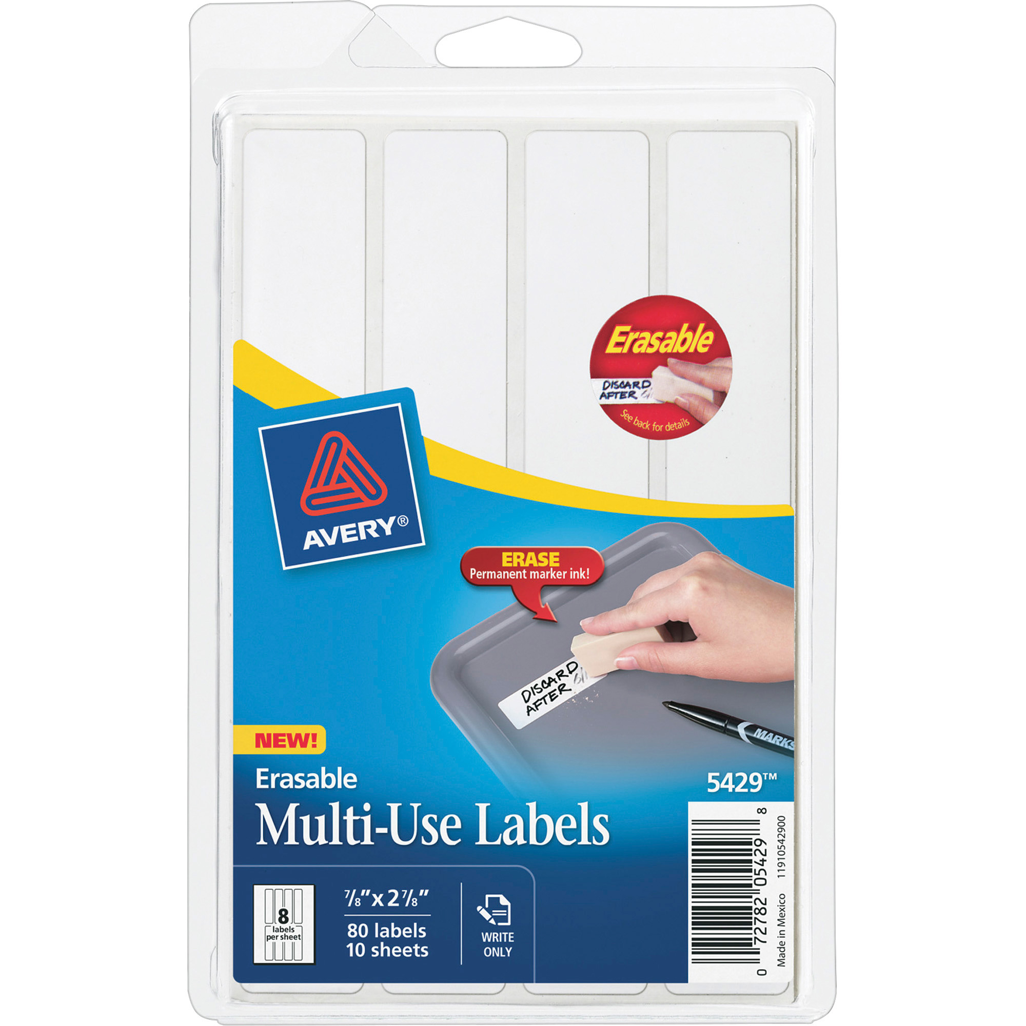 Avery Erasable ID Labels, 7/8 x 27/8, White, 80/Pack