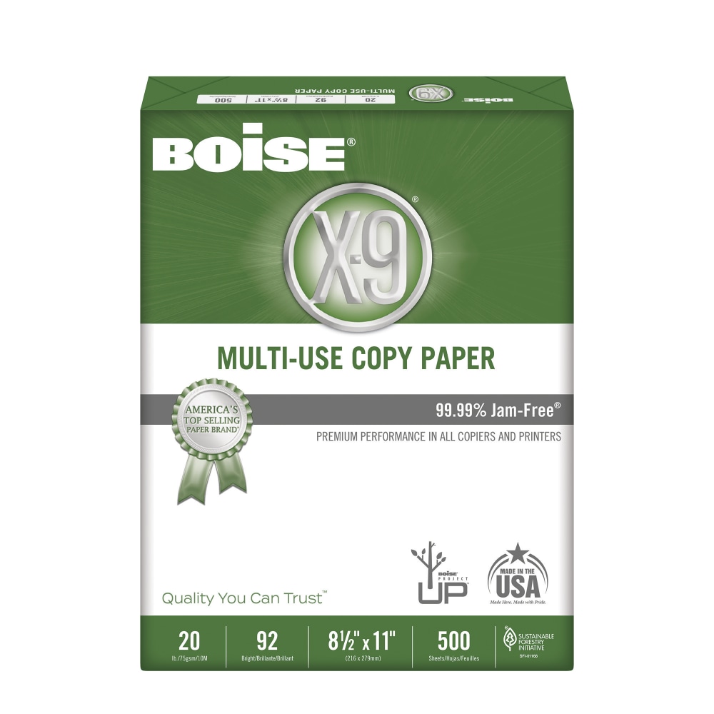 Boise X9 MultiUse Print & Copy Paper, Letter Size (8 1/2" x 11"), 92