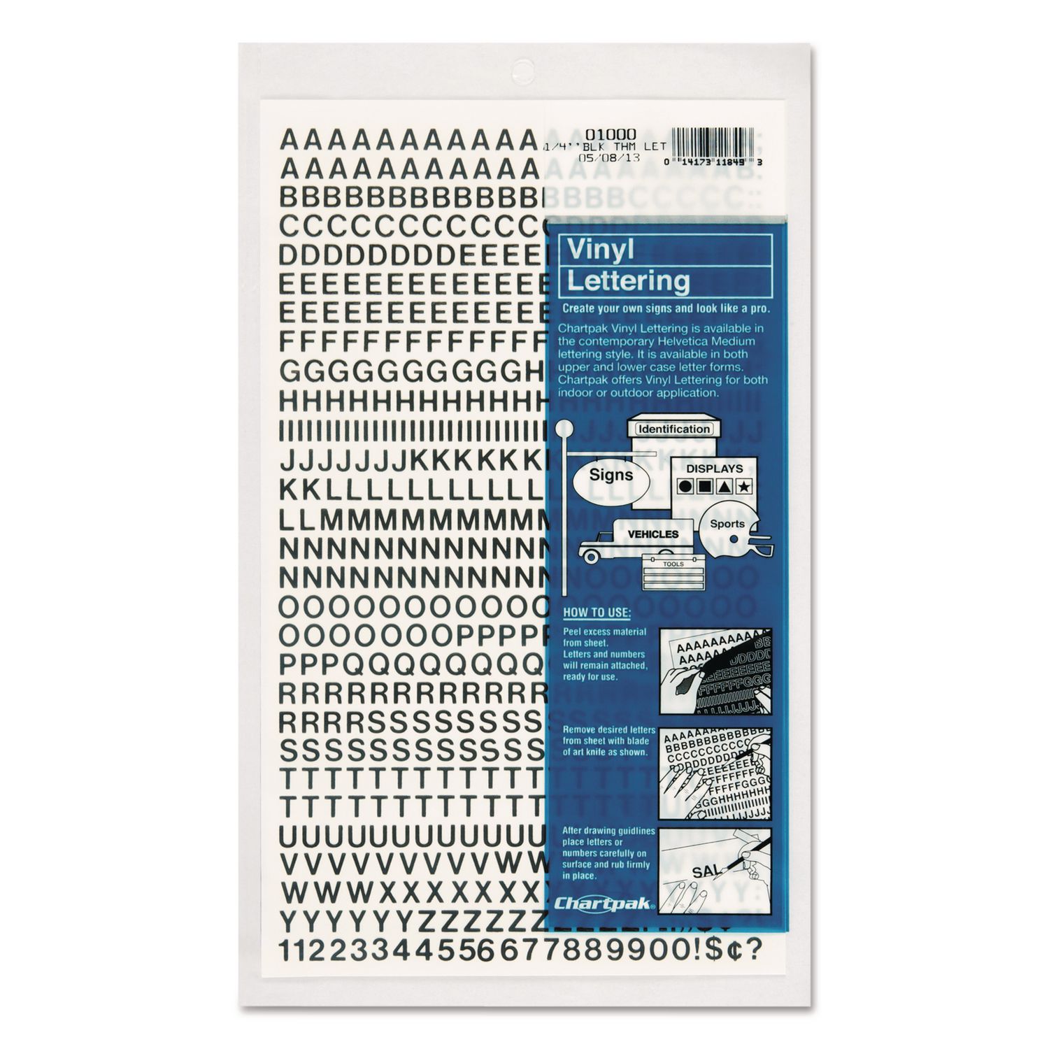 Chartpak Numbers Chartpak Press-On Vinyl Self-Adhesive Numbers and Uppercase Letters, 0. ...