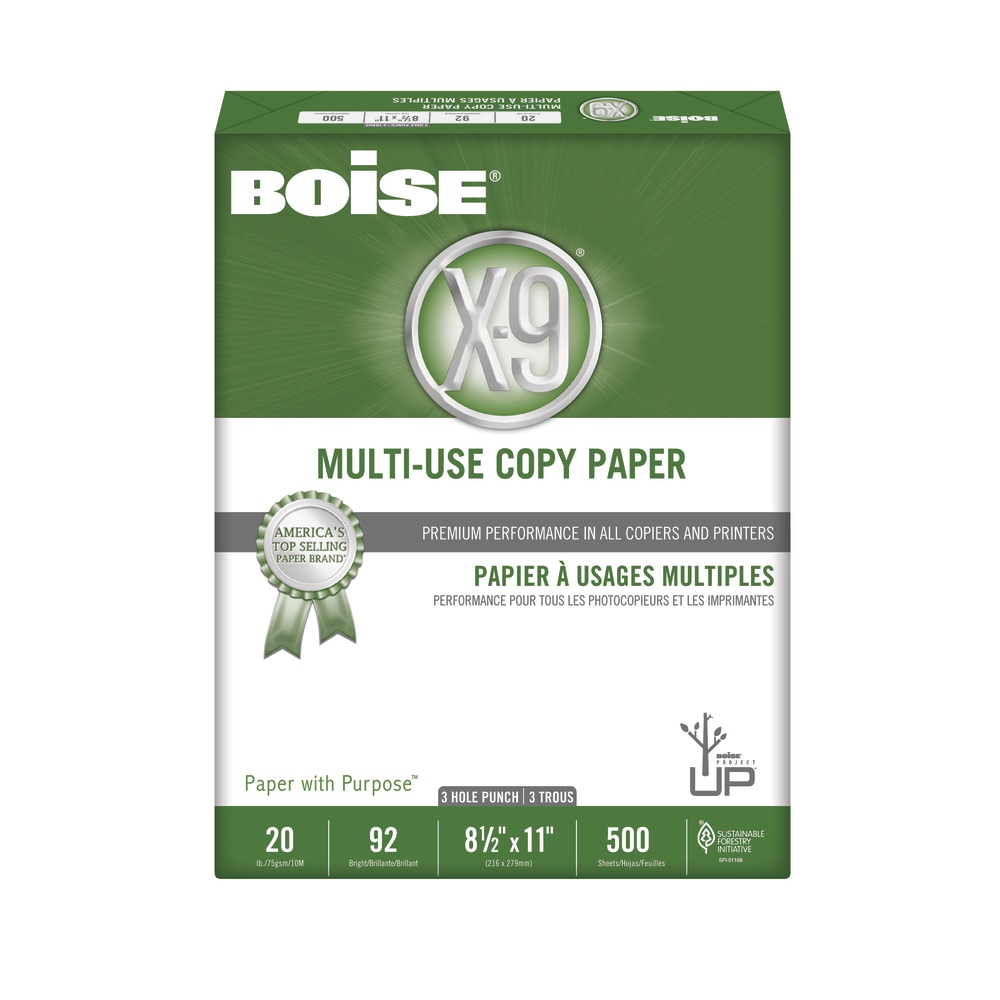 Boise X9 3Hole Punched MultiUse Print & Copy Paper, Letter Size (8 1/2" x 11"), 92 (U.S