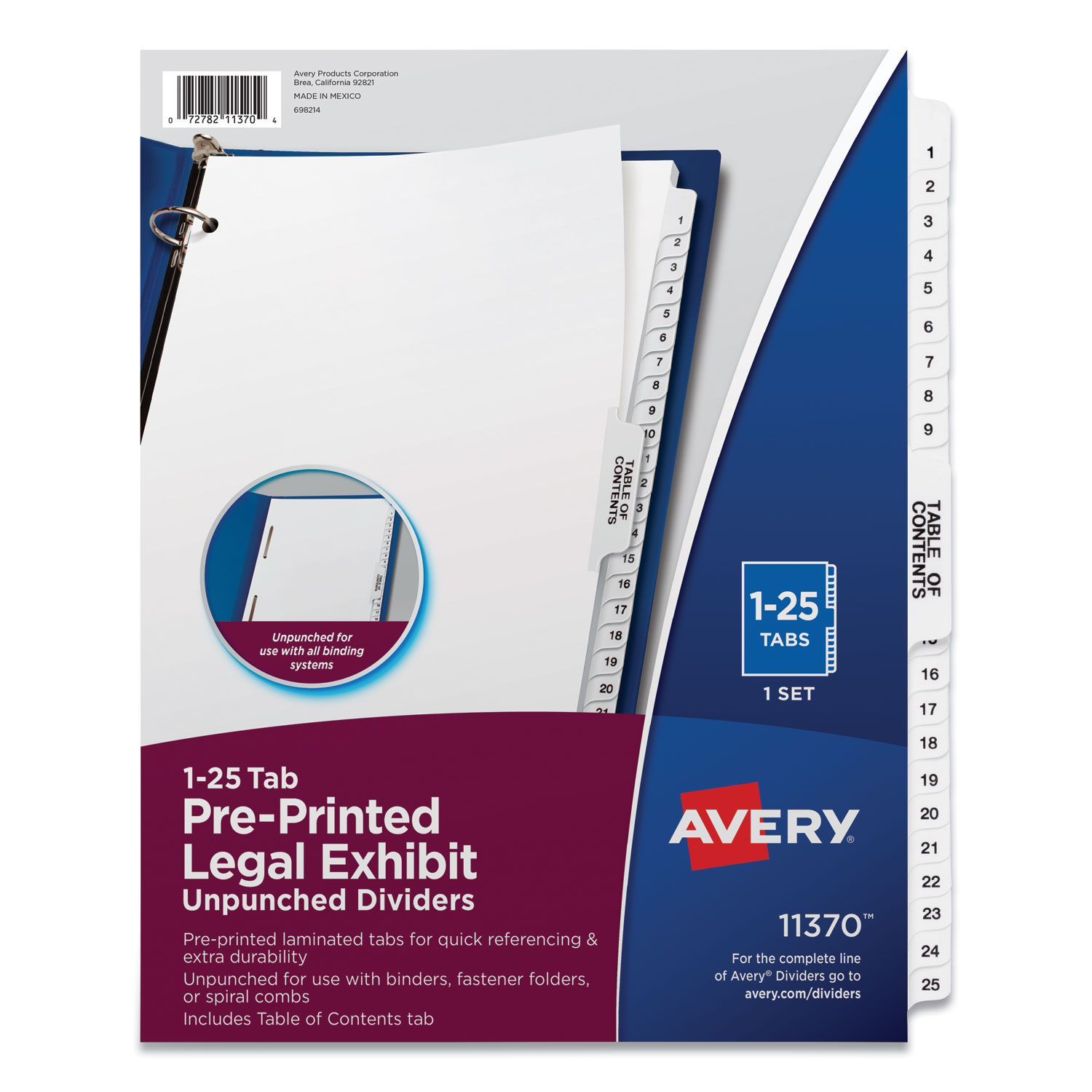Avery Preprinted Legal Exhibit Side Tab Index Dividers, Avery Style, 25