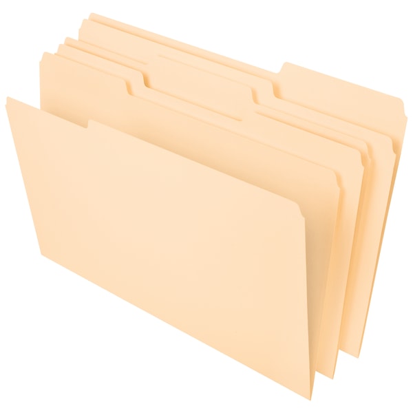 File Folders, 1/3 Tab Cut, Legal Size, Manila, Pack Of 100 Folders