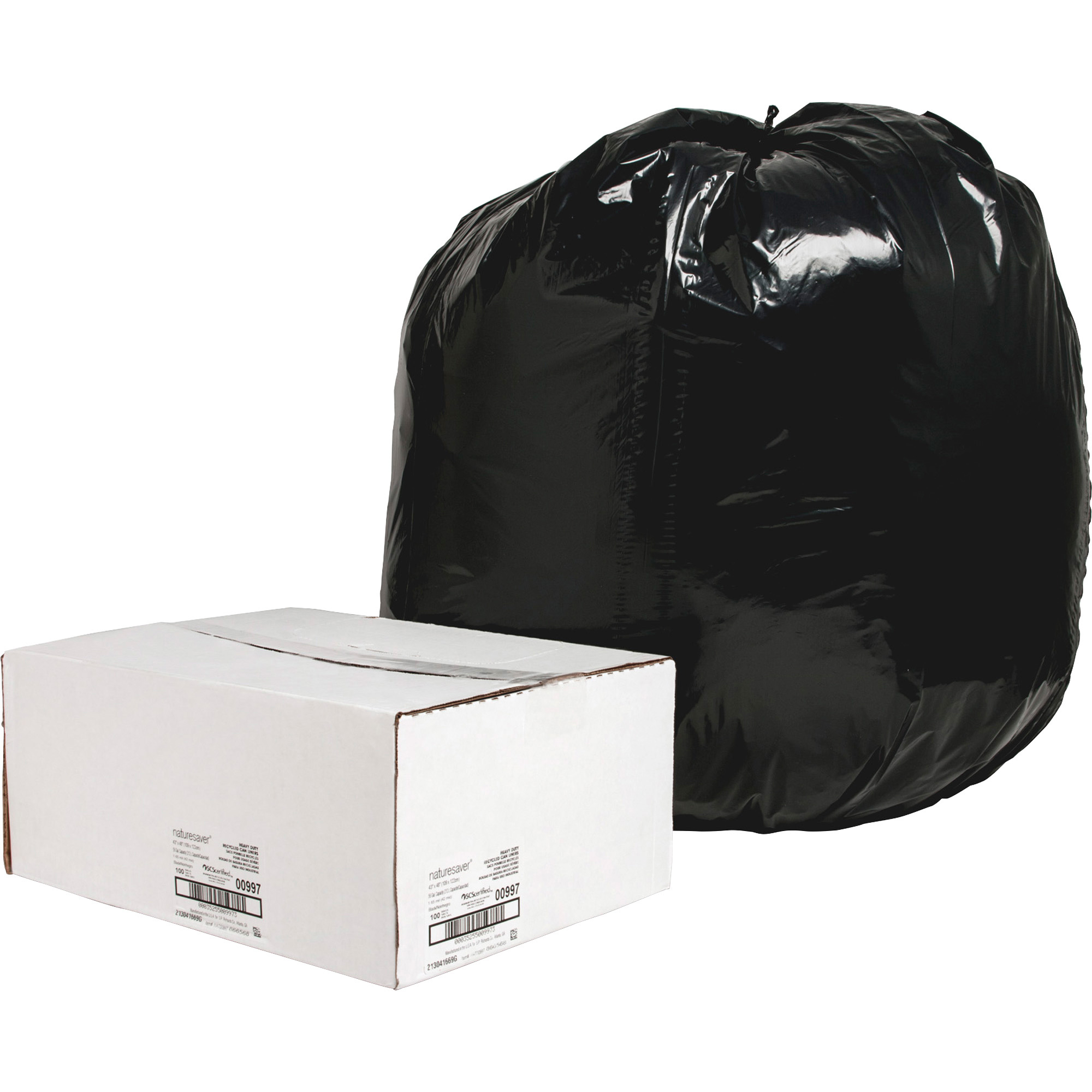 Nature Saver Recycled 56 Gallon Trash Bags, Black, LowDensity, 1.65