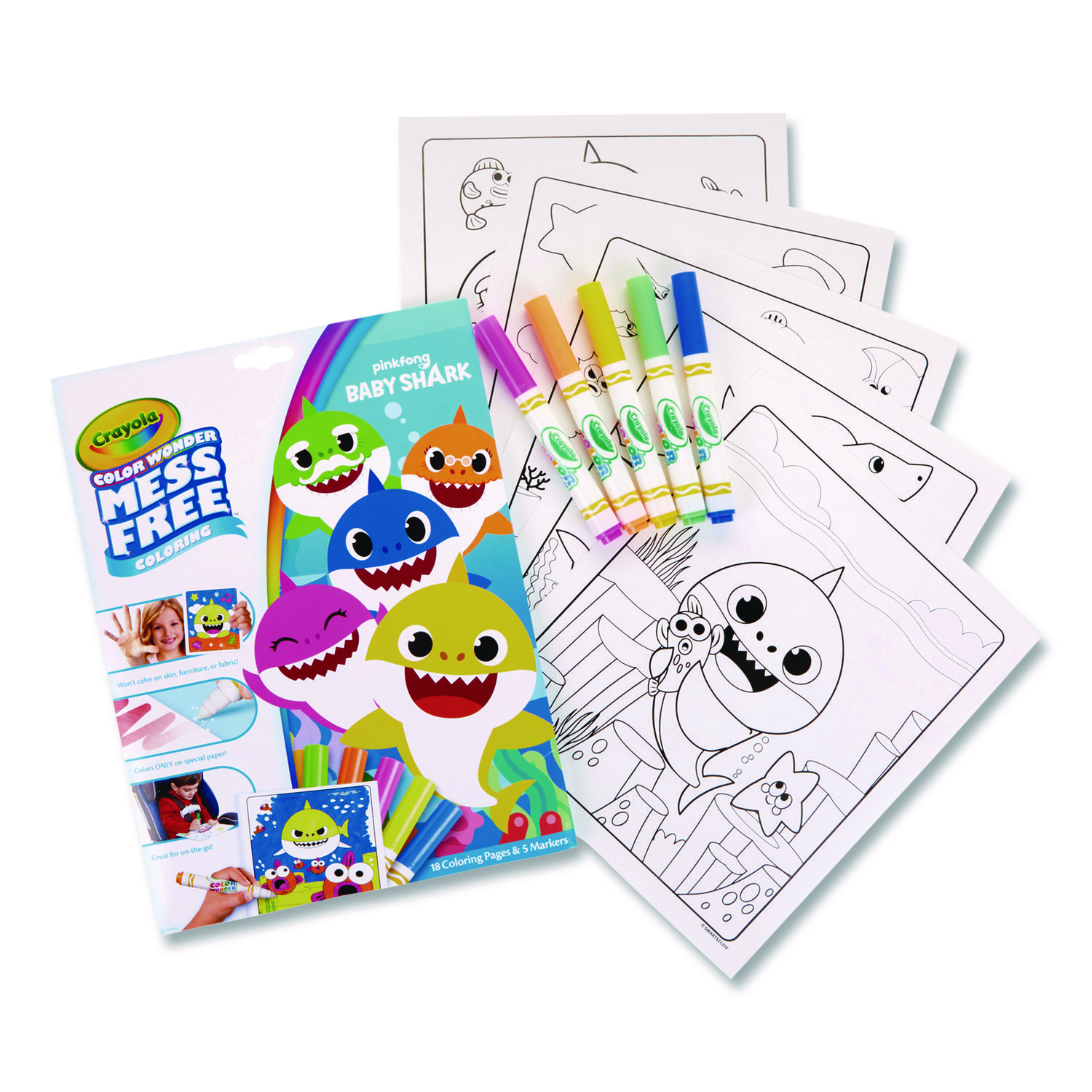 Crayola Pinkfong Baby Shark Color Wonder Kit, Includes Five Markers