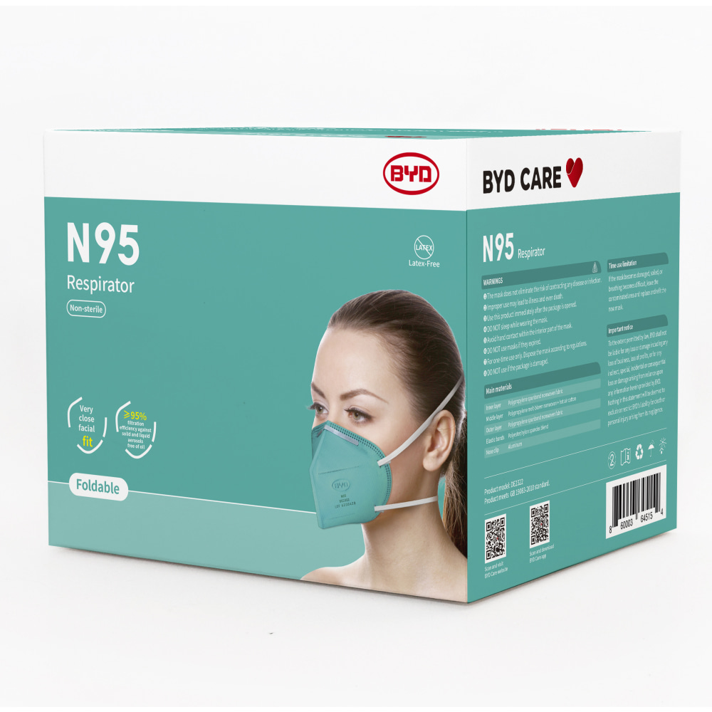 BYD Care Non-Medical Disposable N95 Respirator Face Masks, Adult
