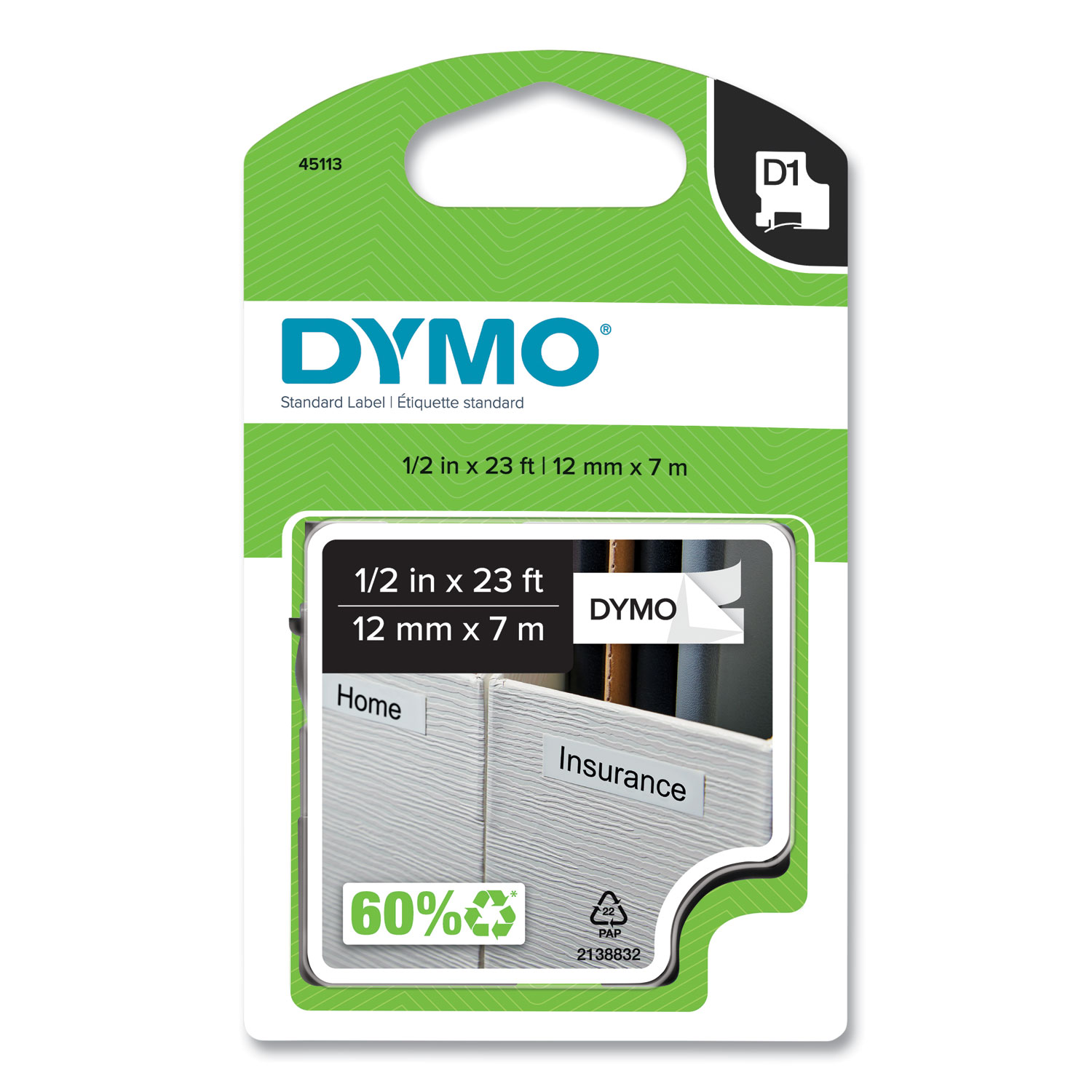 DYMO D1 HighPerformance Polyester Removable Label Tape, 0.5" x 23 ft