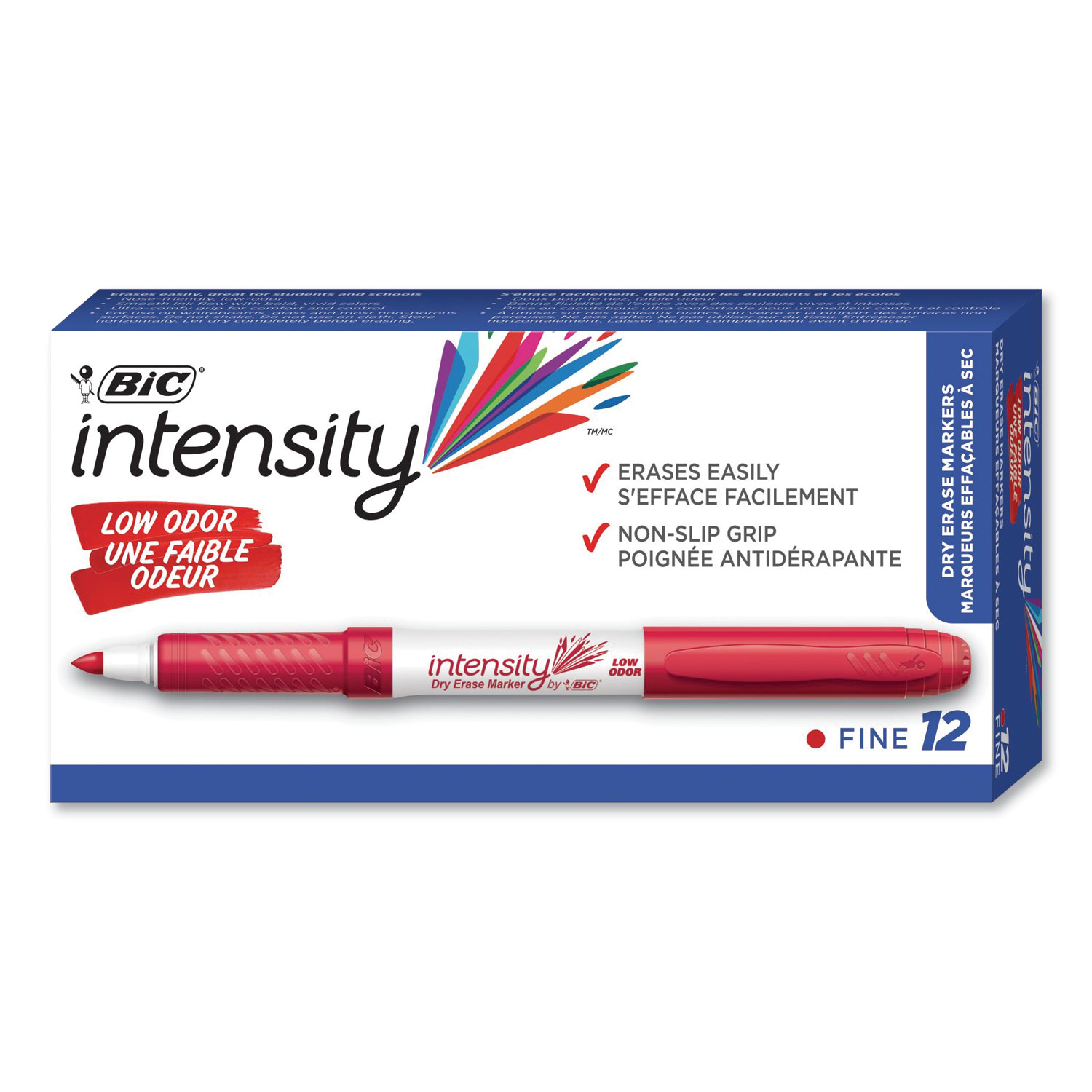 BIC Great Erase Grip Fine Point Dry Erase Marker, Red, Dozen