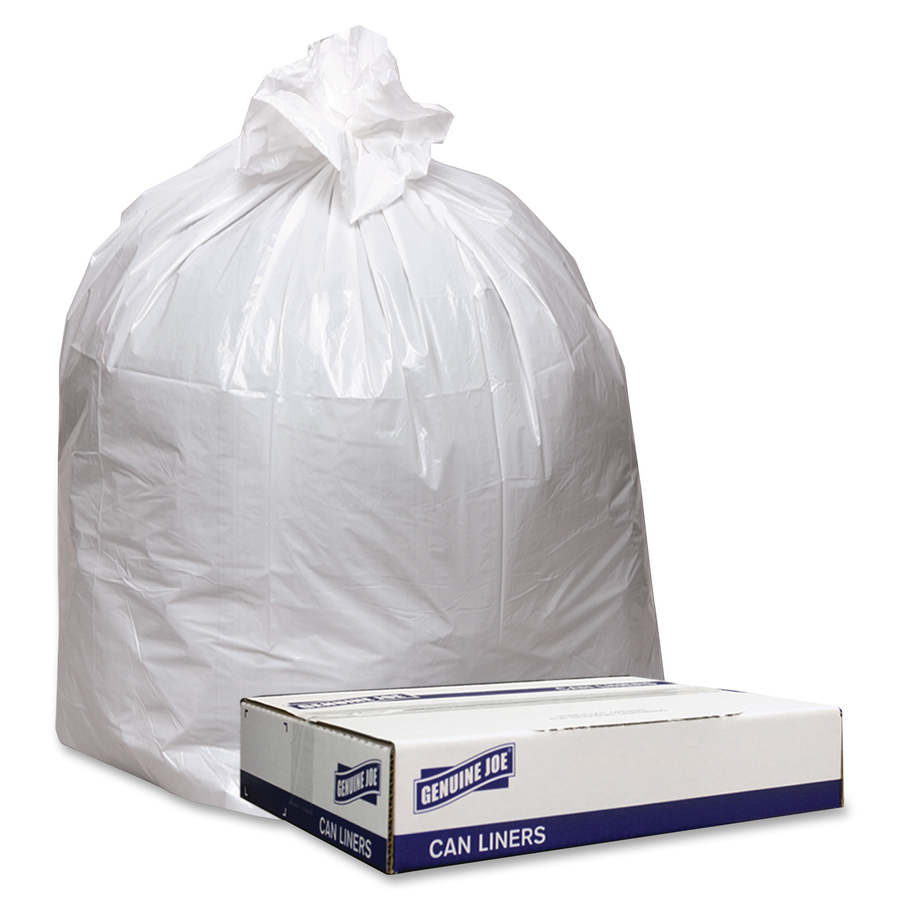 Genuine Joe Extra HeavyDuty Trash Bags, White, LowDensity, 0.9 mil