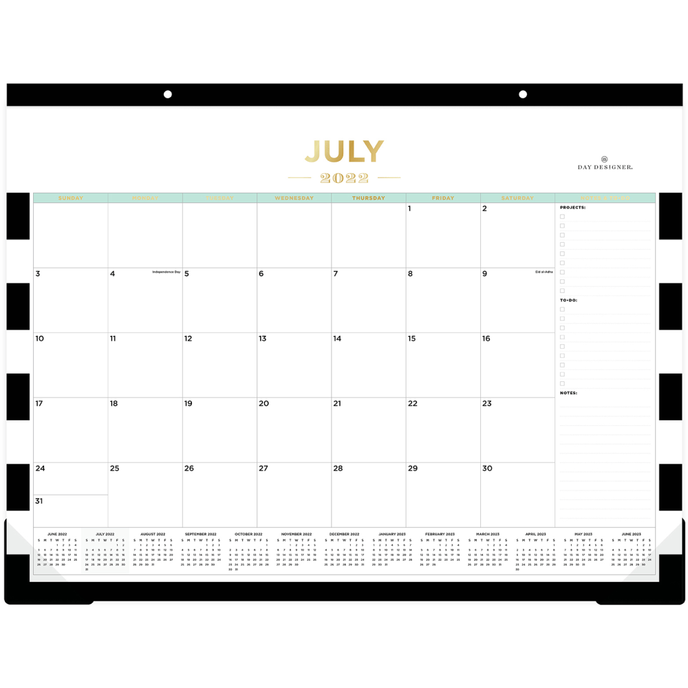 Day Designer Monthly Academic Desk Pad Calendar, 22" x 17", Rugby Stripe  Black, July 2022 to June 2023, 138443 | OfficeSupply.com