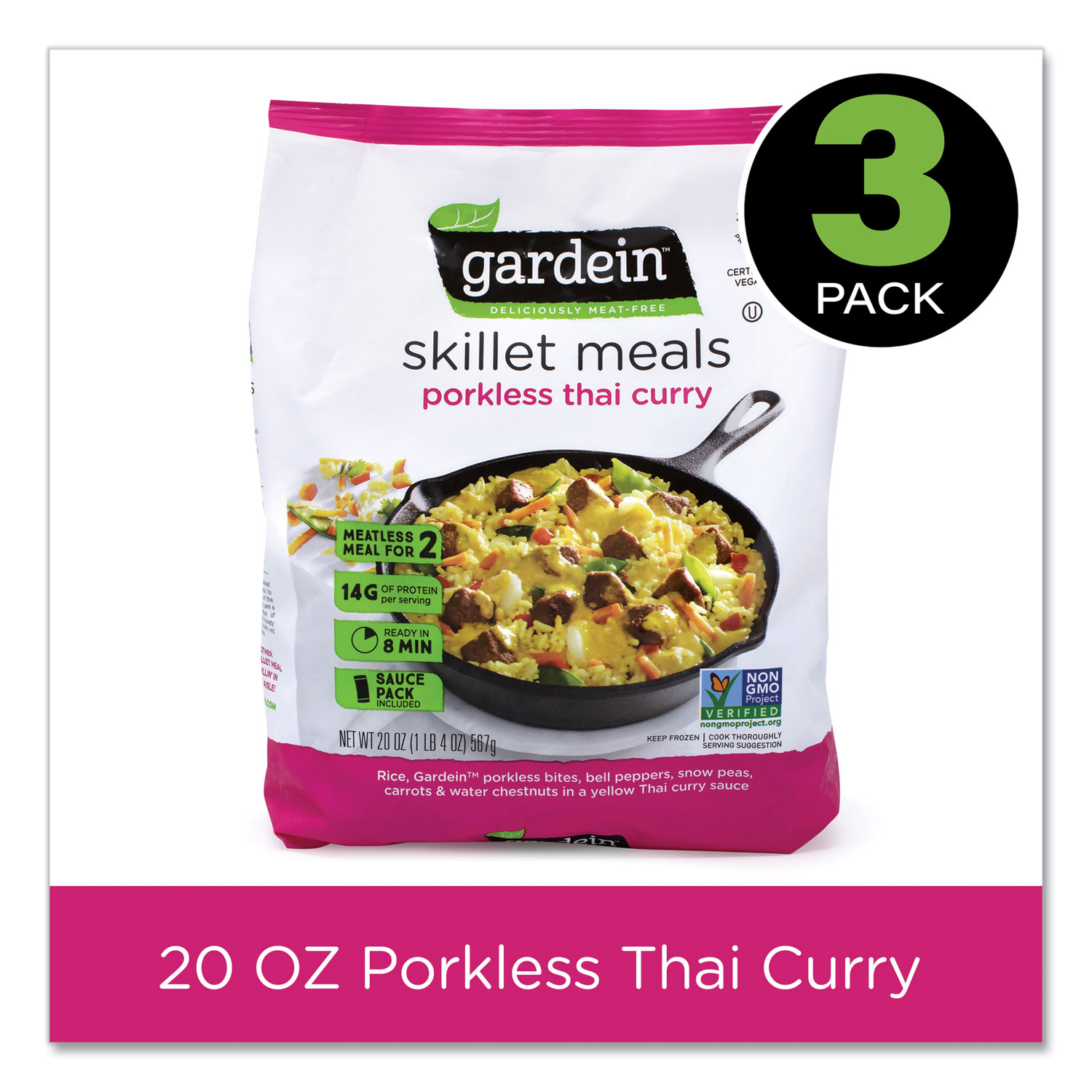 gardein Skillet Meal Thai Porless Curry, 20 oz Bag, 3/Pack