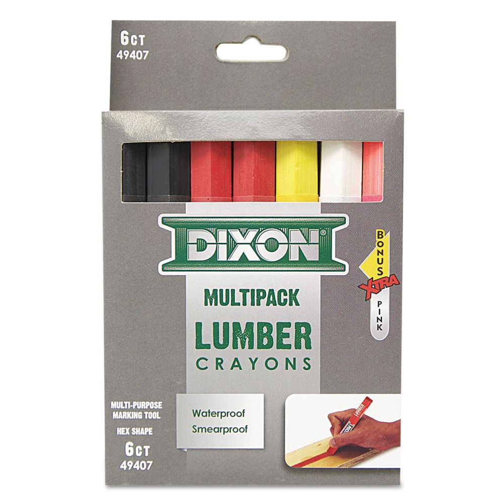 Dixon Lumber Crayons, 4 1/2 x 1/2, 6 Assorted + Bonus Pink, 7/Box