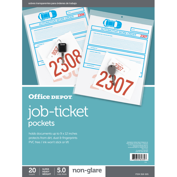 Job Ticket Holders, 9" x 12", Clear, NonGlare, Pack Of 20