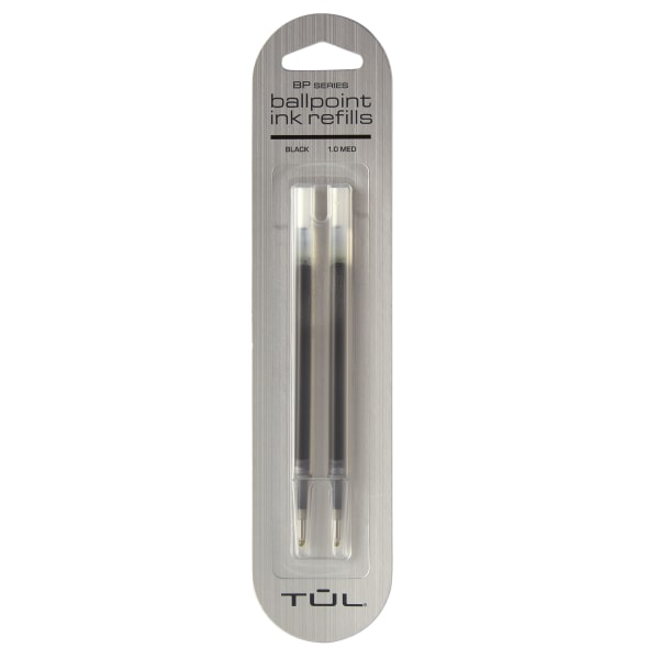 TUL Ballpoint Pen Refills, Medium Point, 1.0 mm, Black Ink, Pack Of 2