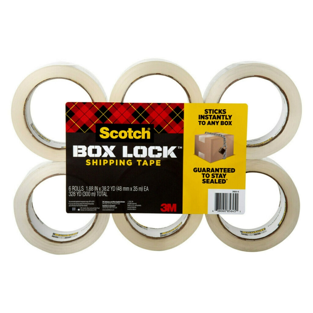 Scotch Box Lock Shipping Packaging Tape, 115/16" x 38.2 Yd, Clear