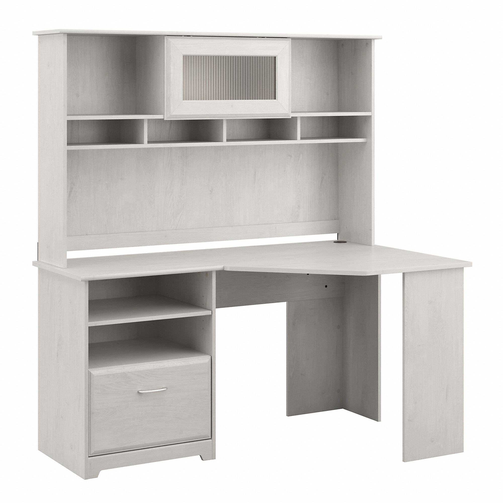 Bush Furniture Cabot 60W Corner Desk with Hutch in Linen White Oak