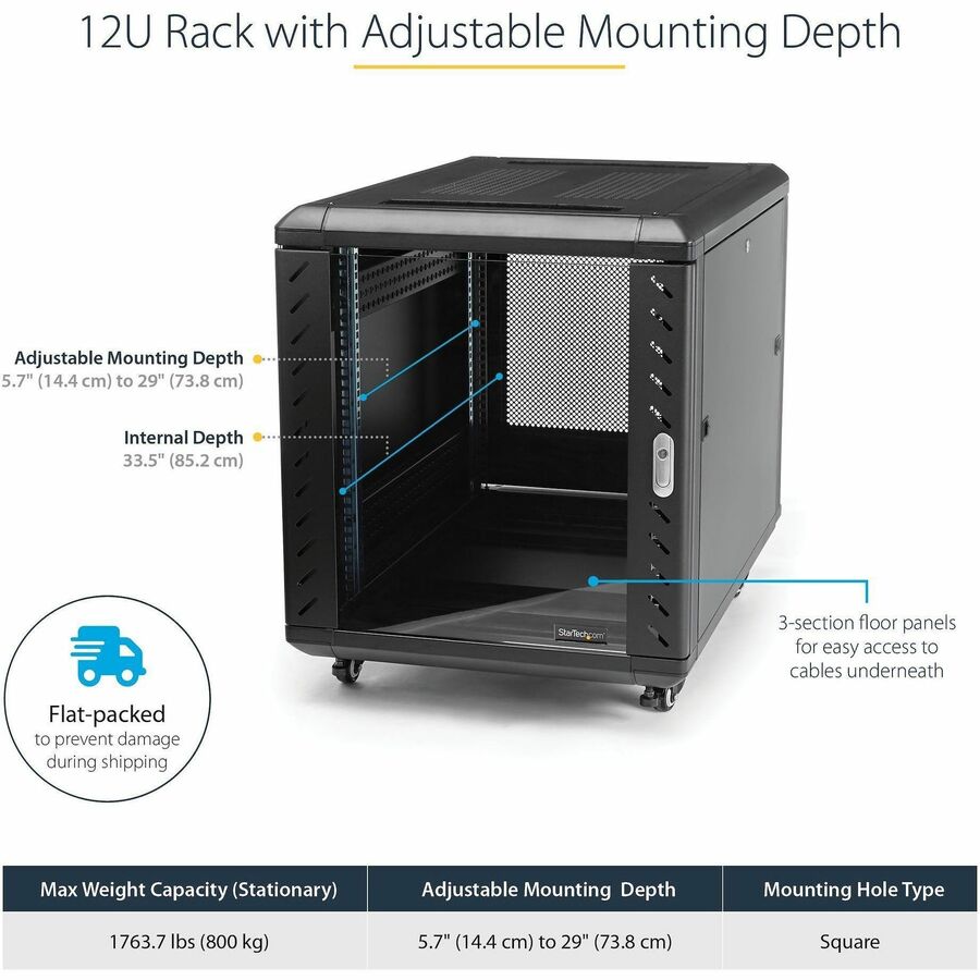 StarTech 4-Post 12U Server Rack Cabinet, 19