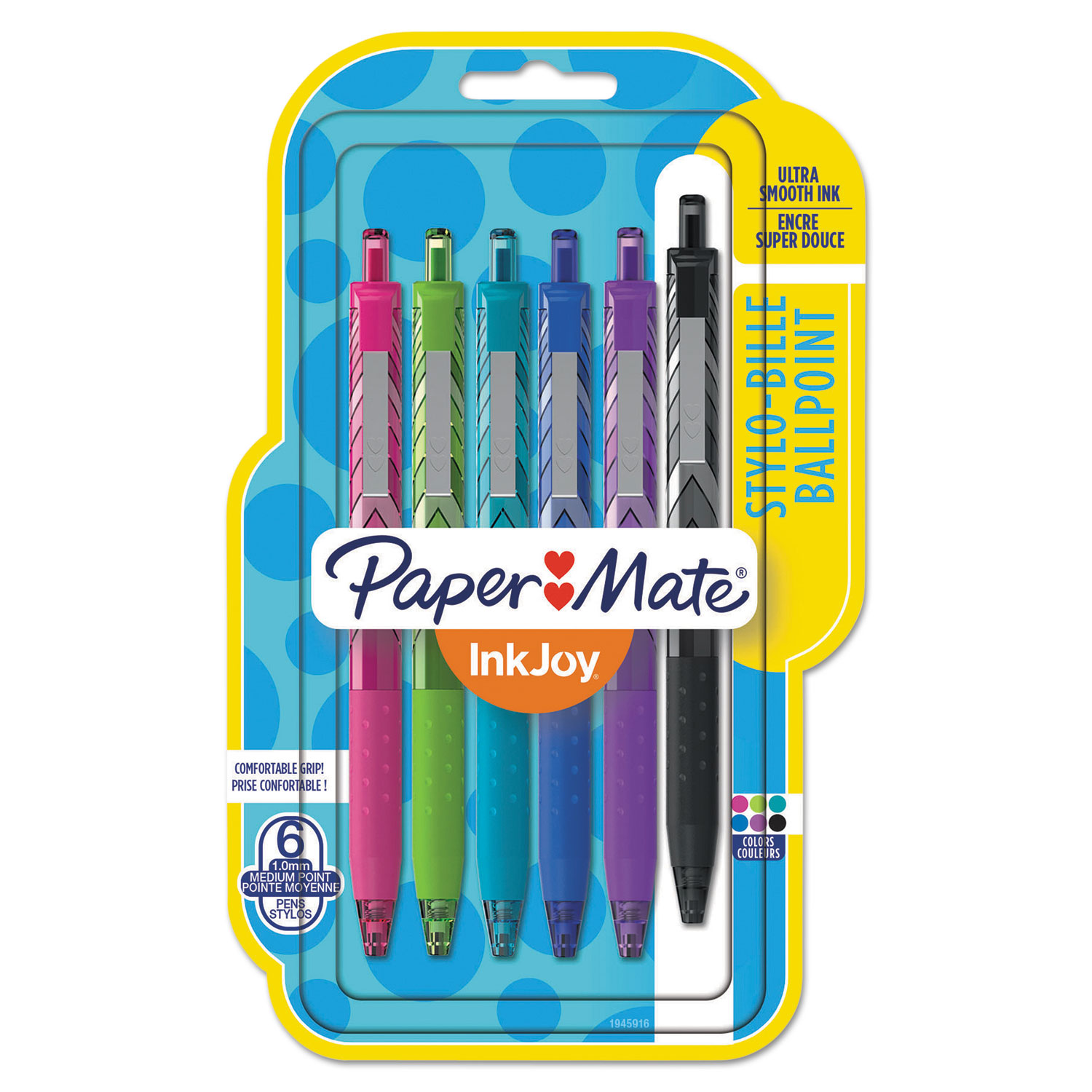 Paper Mate InkJoy 300RT – Confezione Da 6 Penne A Sfera Retrattili, Punta Media 1.0mm, Inchiostro Nero, Impugnatura Gommatata
