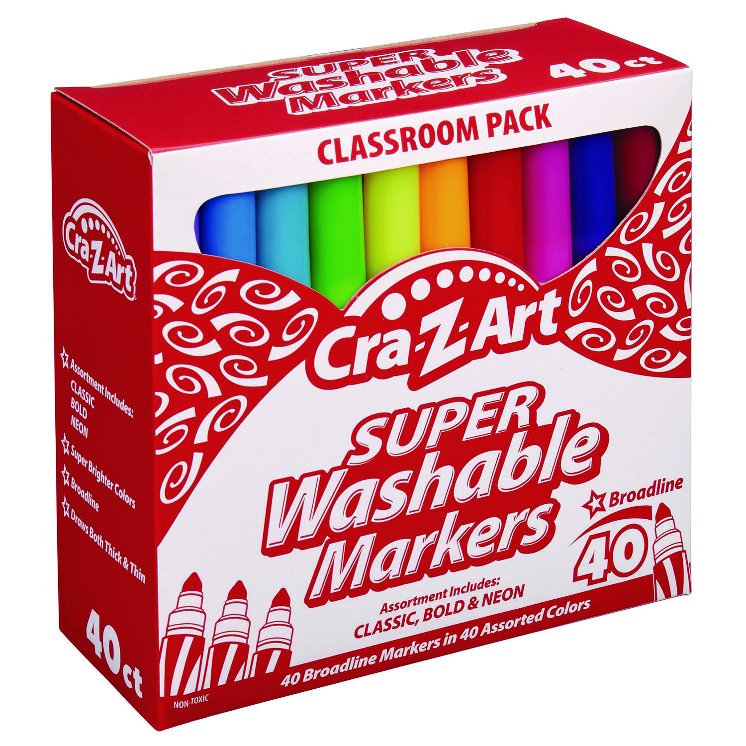 Cra-Z-Art Super Washable Markers, Broad Bullet Tip, Assorted