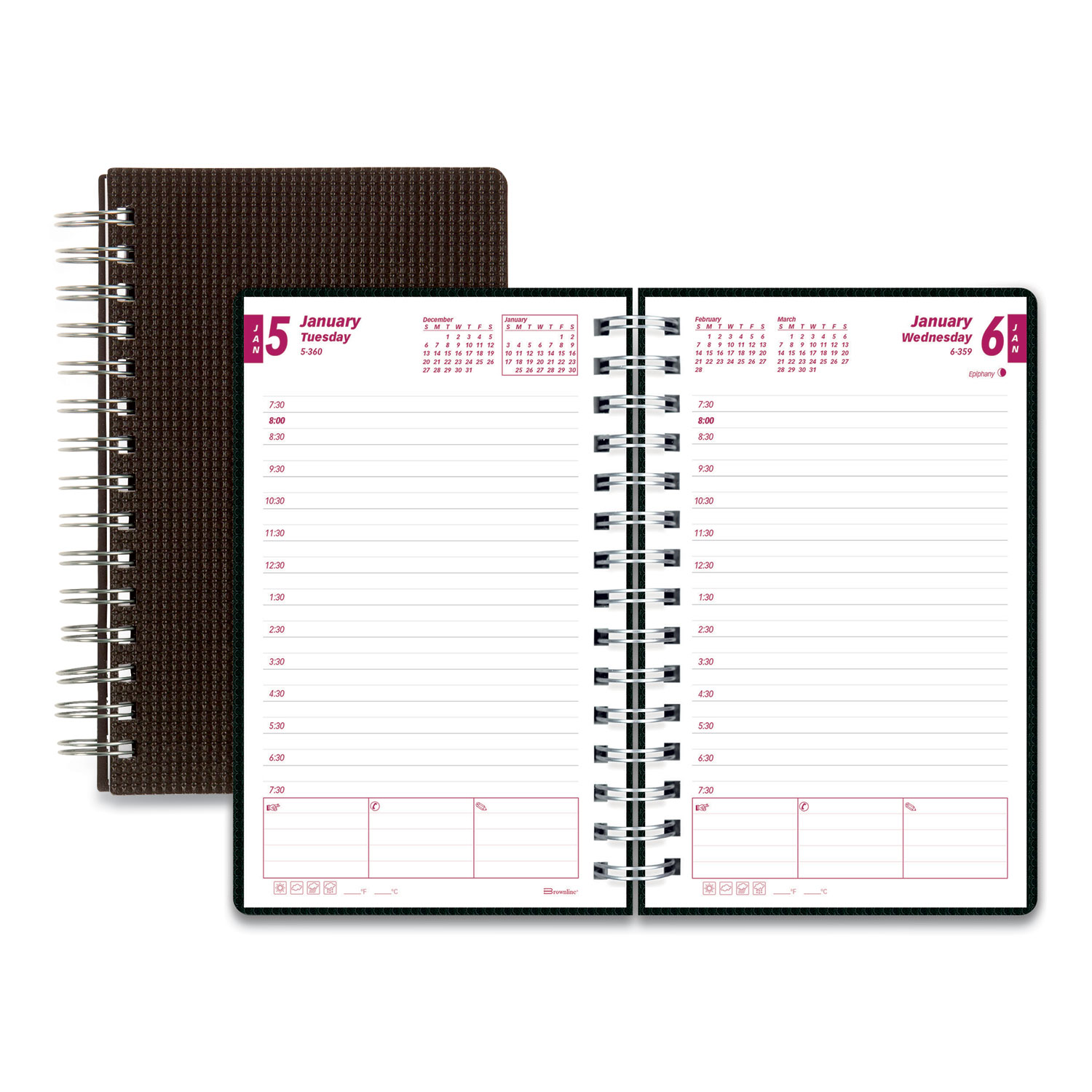 Brownline DuraFlex Daily Planner, 5 x 8, Black