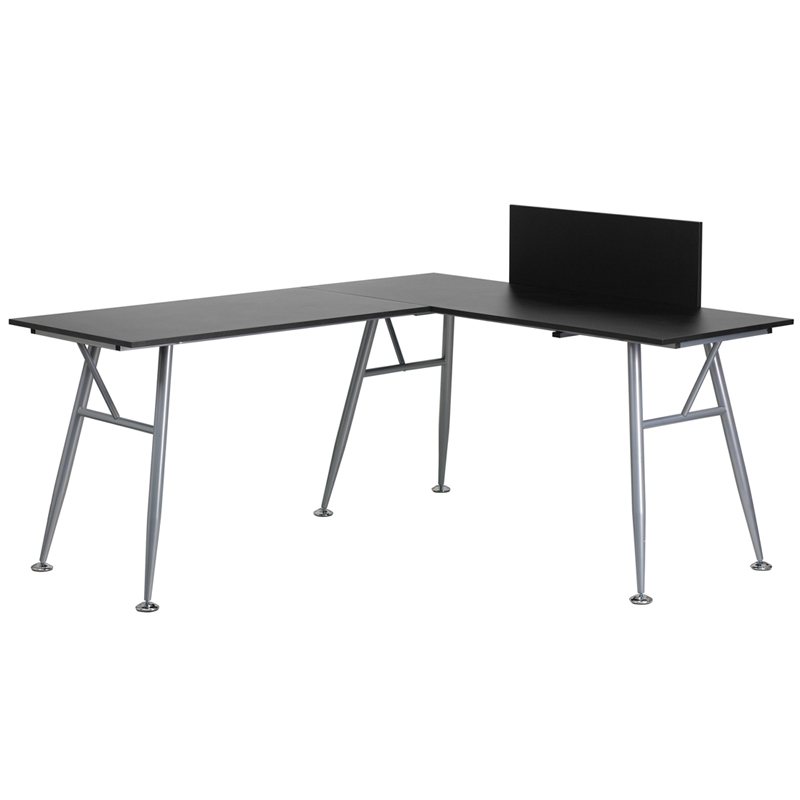 Flash Furniture Black Laminate L Shape Computer Desk With Silver Metal Frame
