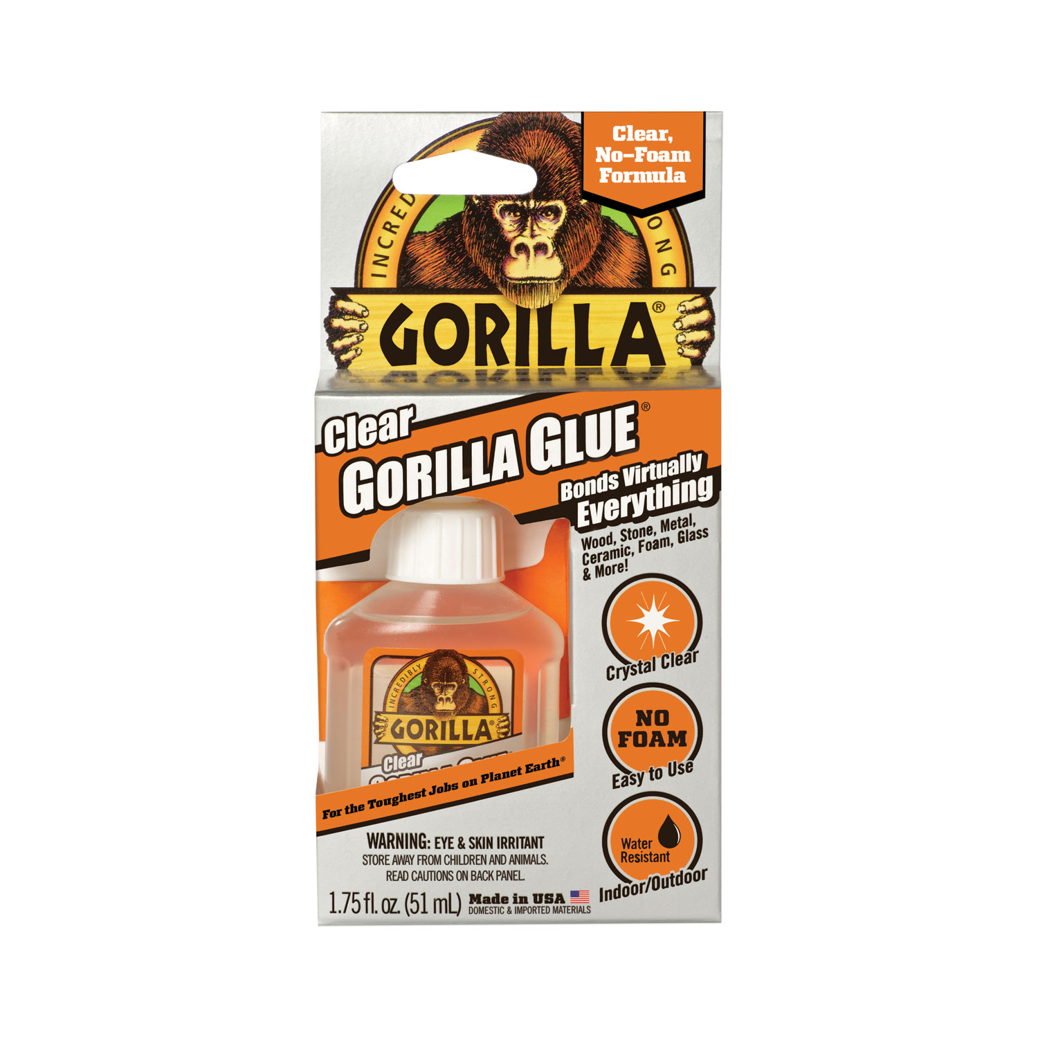 Gorilla Glue Clear Gorilla Glue, 1.75 oz, Dries Clear, 4/Carton