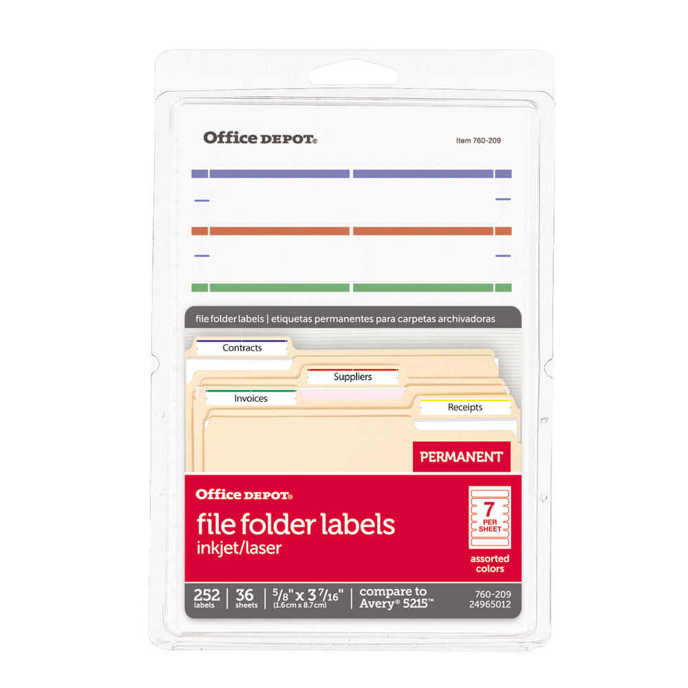 Print-Or-Write Color Permanent File Folder Labels, OD98815, Rectangle, 5/8