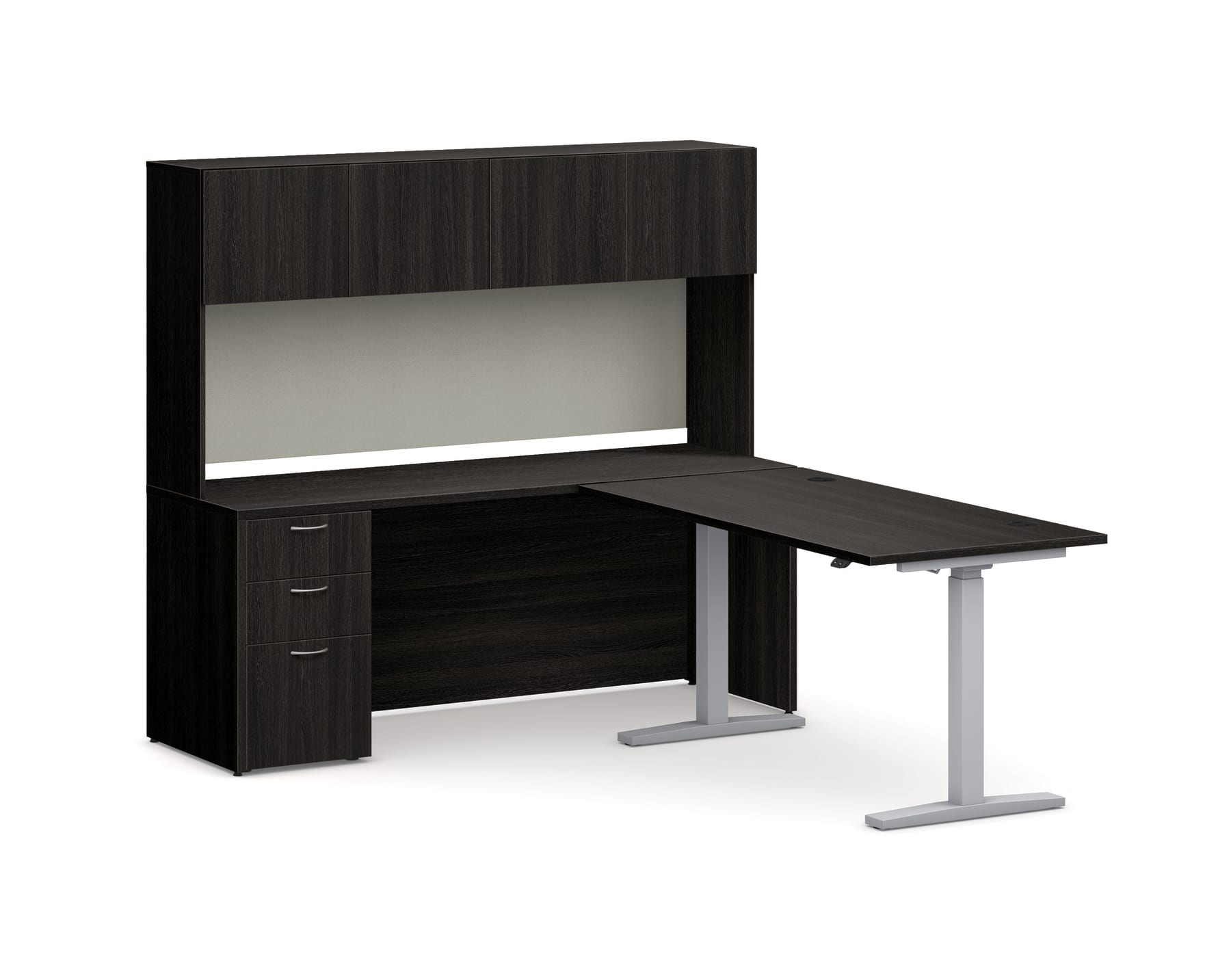 HON Mod Executive Height-Adjustable Workstation with Storage | Java Oak ...