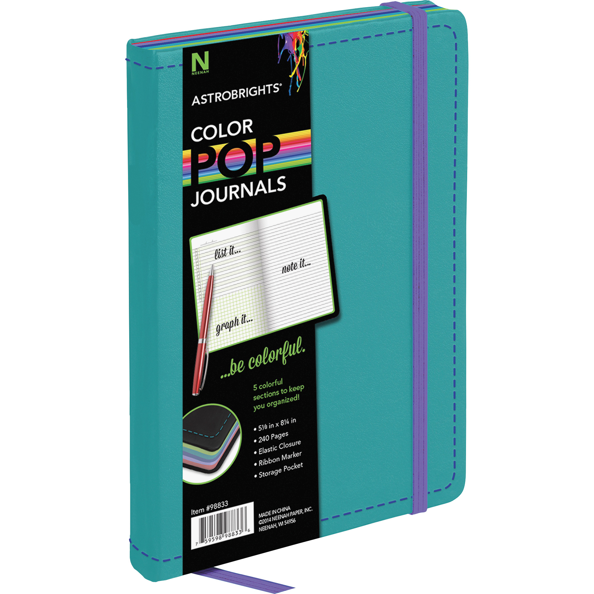 Astrobrights ColorPop Journal, College Ruled, 8 1/4 x 5 1/8, Teal, 240