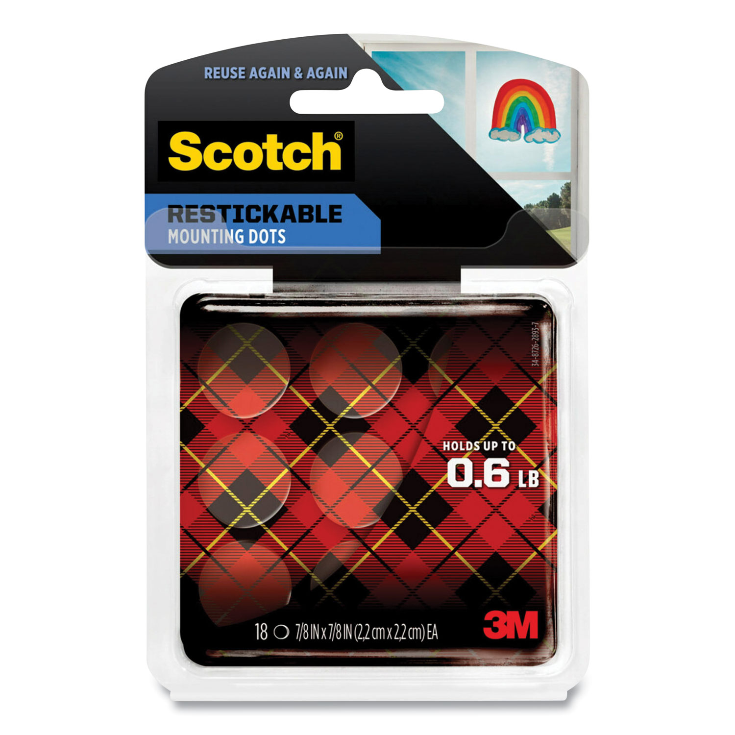 Scotch Restickable Mounting Tabs, 7/8 x 7/8, Clear, 18/Pack