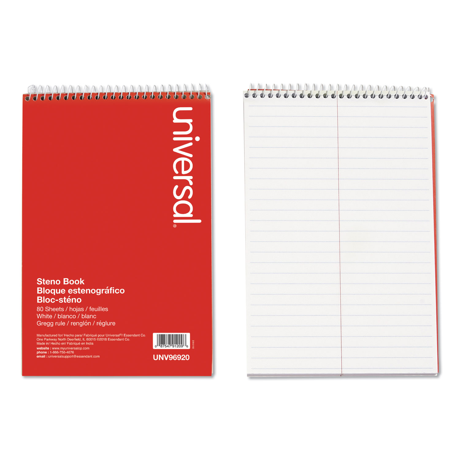 Universal Steno Books, Gregg Rule, 6 x 9, White, 80 Sheets