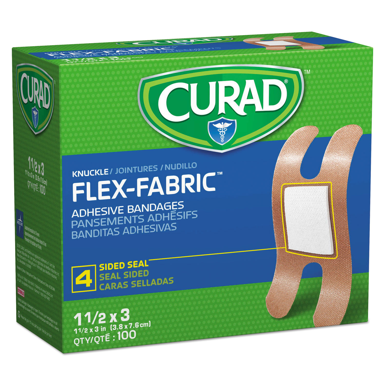 Curad Flex Fabric Bandages, Knuckle, 1.5 x 3, 100/Box