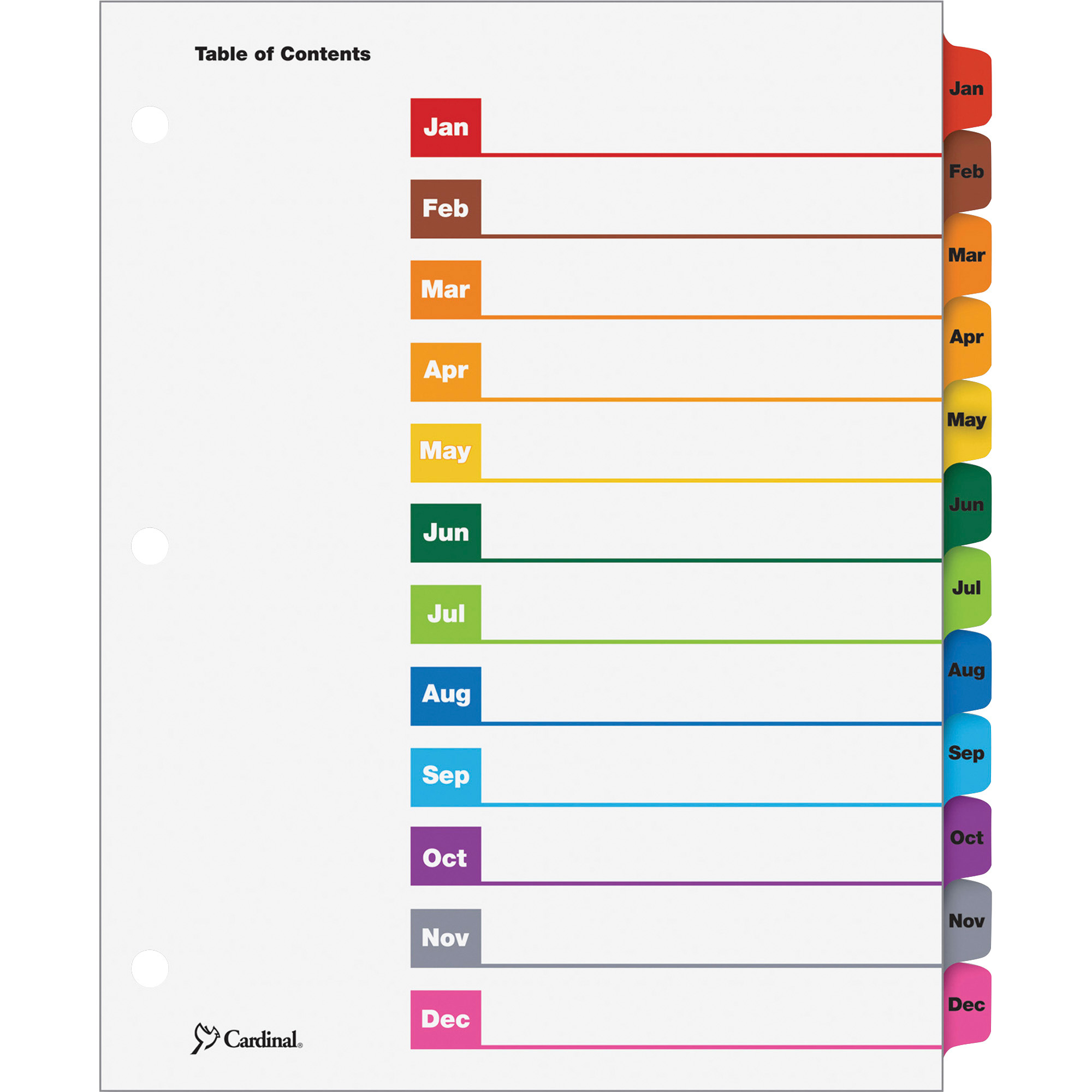 Cardinal OneStep Printable 12Tab Monthly Dividers With Table Of Contents Page