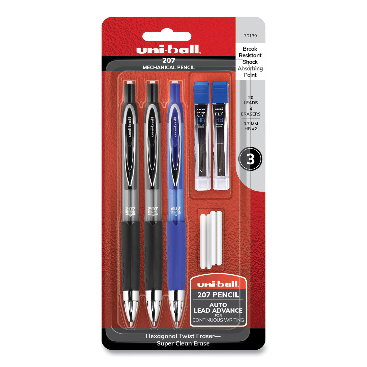 uniball 207 Mechanical Pencil with Lead and Eraser Refills, 0.7 mm, HB